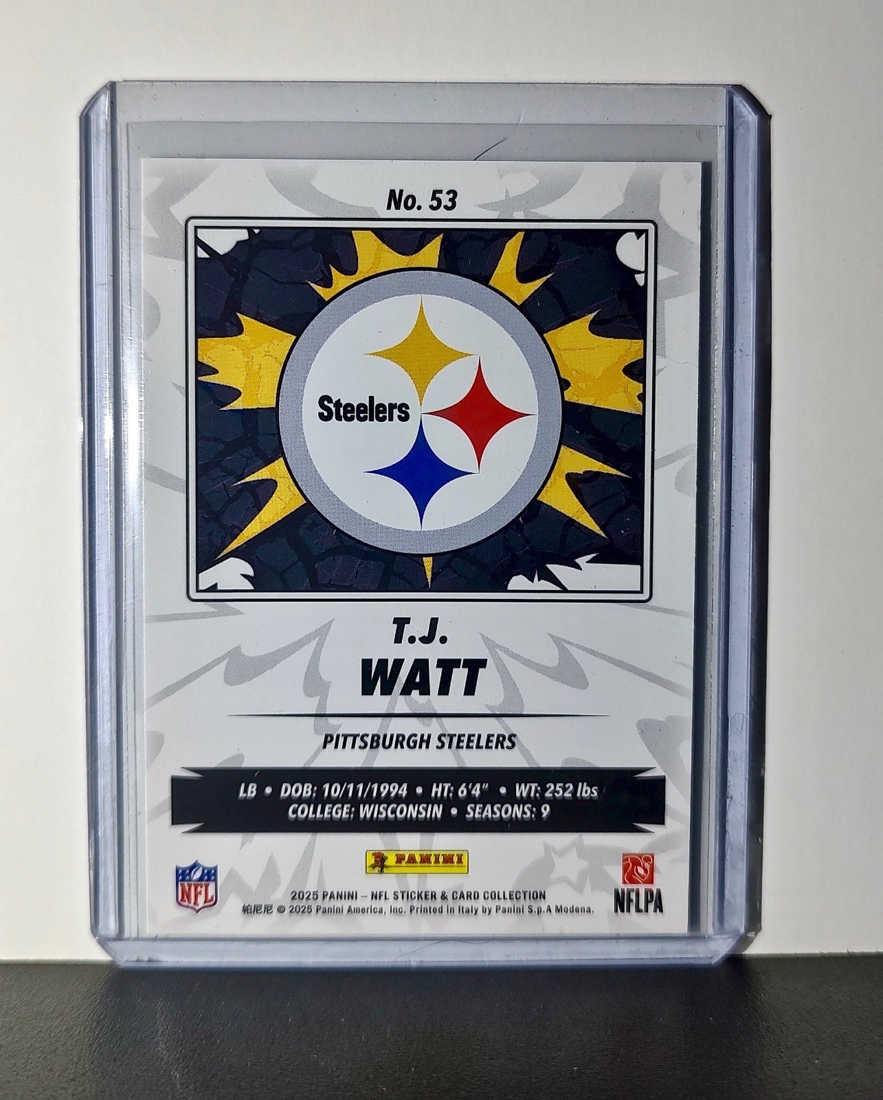 T.J. Watt 2025 Panini NFL #53 Foil Sticker Card Pittsburgh Steelers