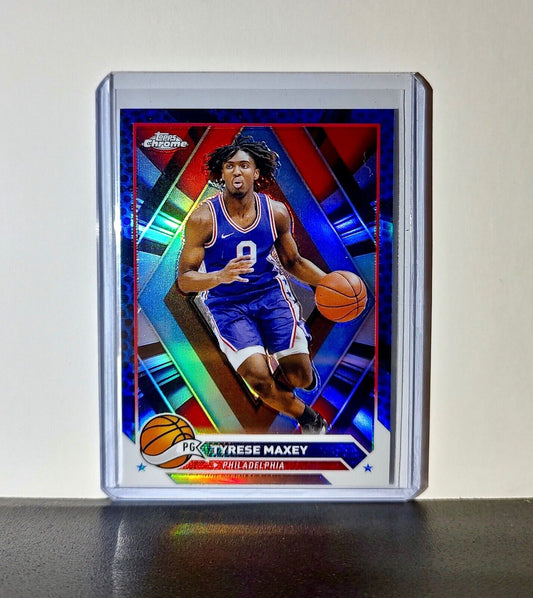 Tyrese Maxey 2023-24 Topps Chrome NBA #33 Blue Refractor Card Philadelphia 76ers