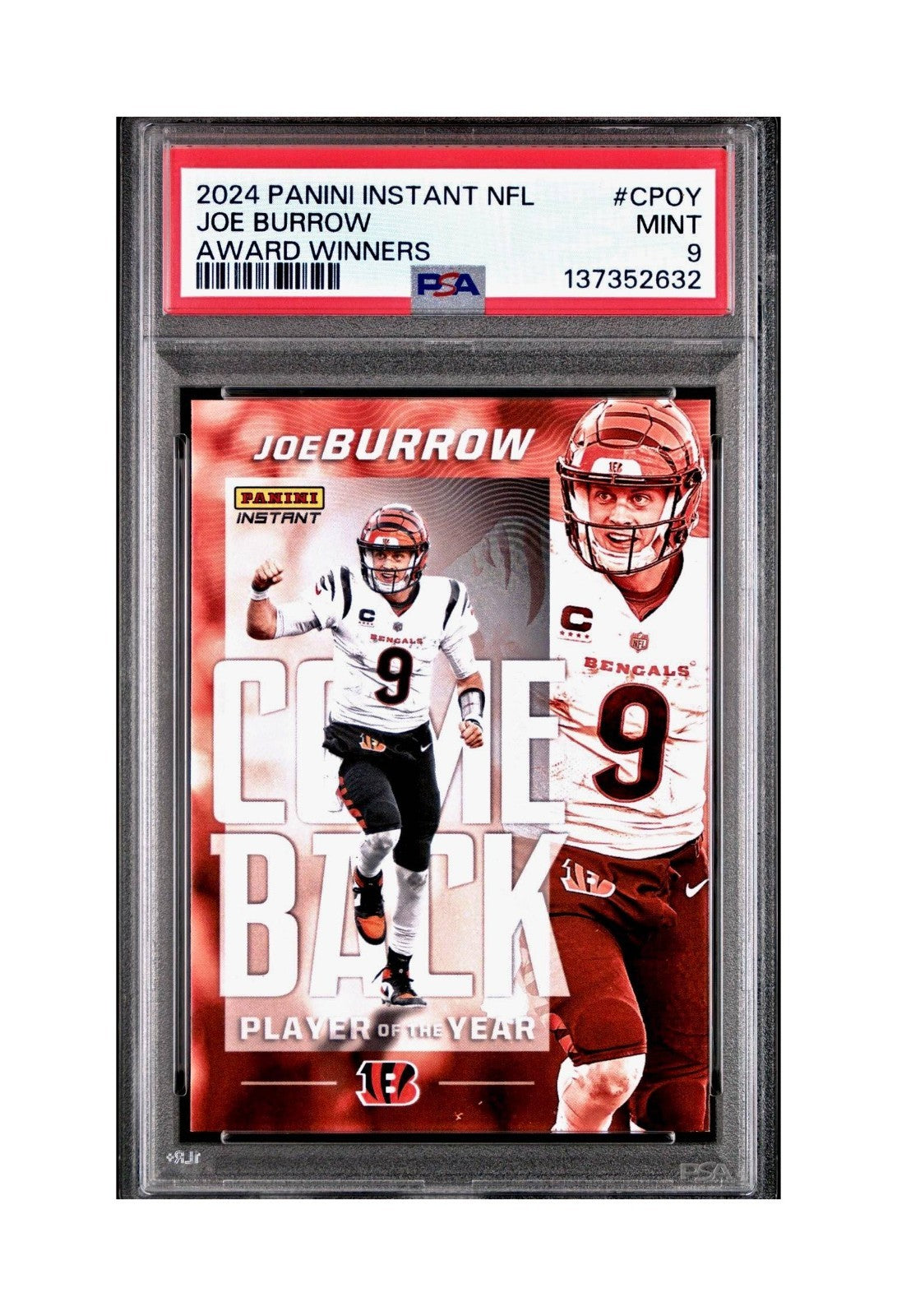 Joe Burrow 2024 Panini NFL AP Comeback Player of the Year Bengals PSA 9 Mint