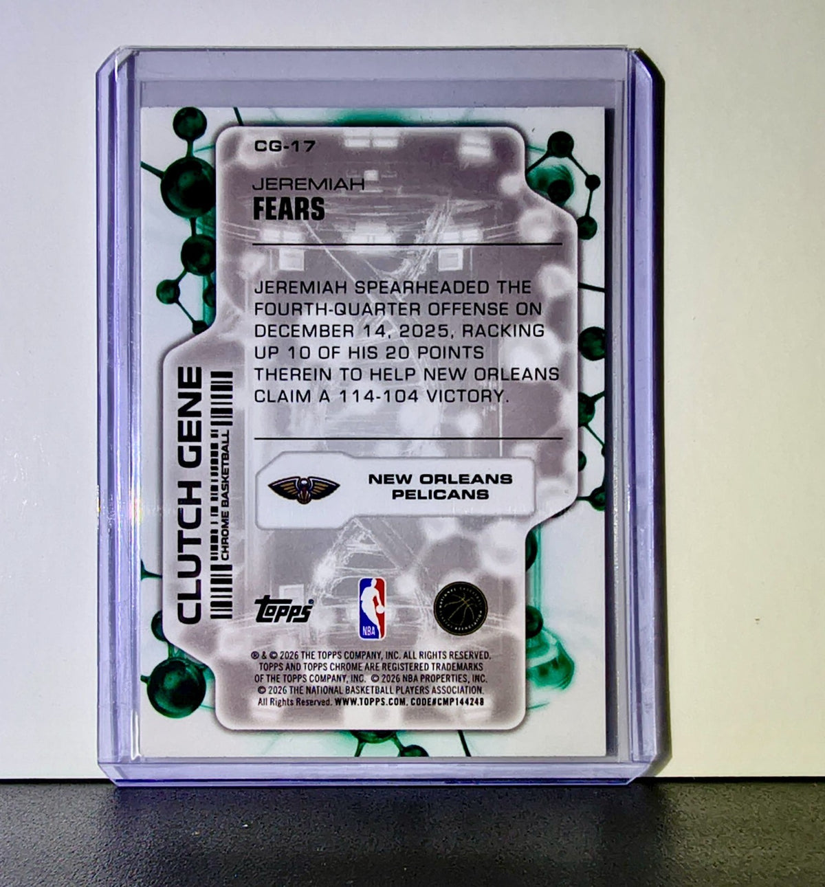 Jeremiah Fears Rookie 2025-26 NBA Topps Chrome Update Clutch Gene #CG-17 Card
