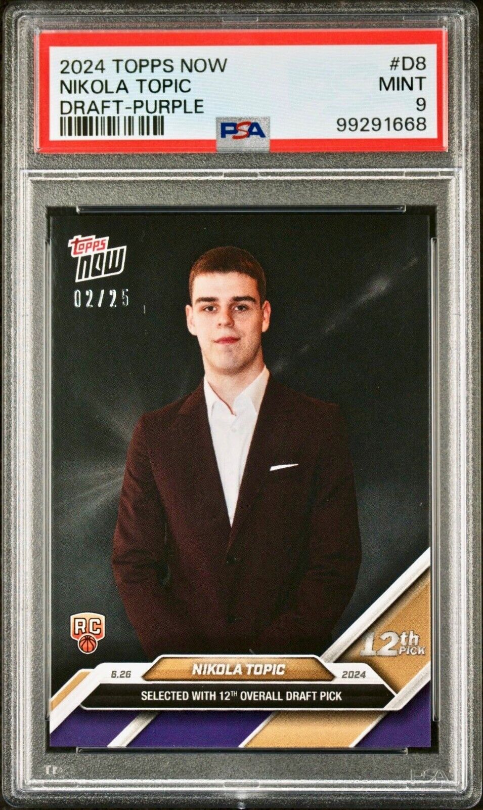 Nikola Topic 2024 Topps Now Draft Night NBA D-8 Rookie Parallel 02/25 PSA 9 Mint