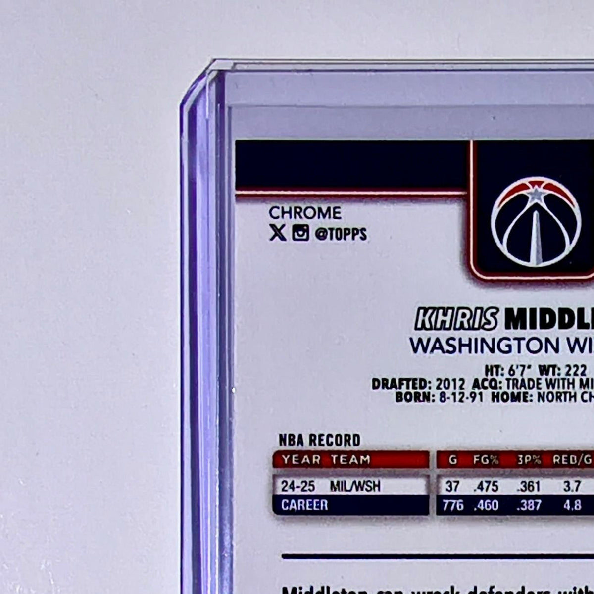Khris Middleton 2025-26 NBA Topps Chrome Update #101 Card Washington Wizards