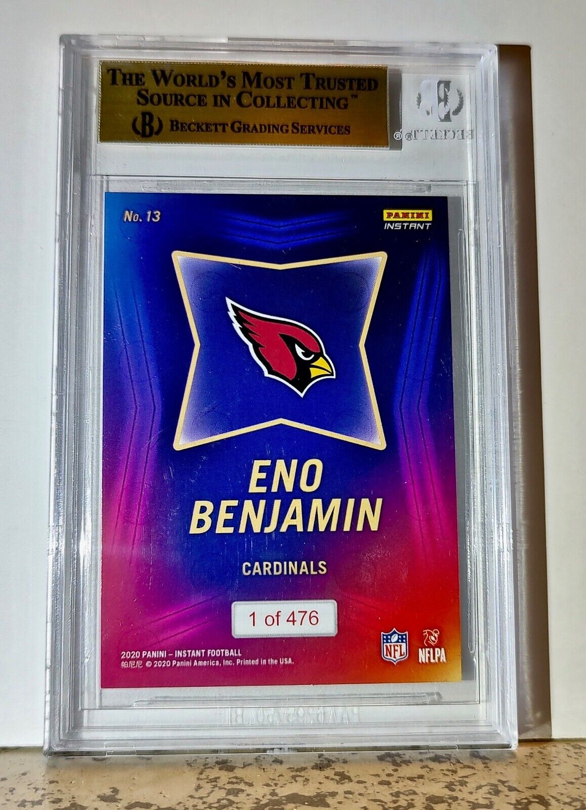 Eno Benjamin 2020 Panini NFL #13 Draft Rookie 1 of 476 BGS 9.5 Gem Cardinals