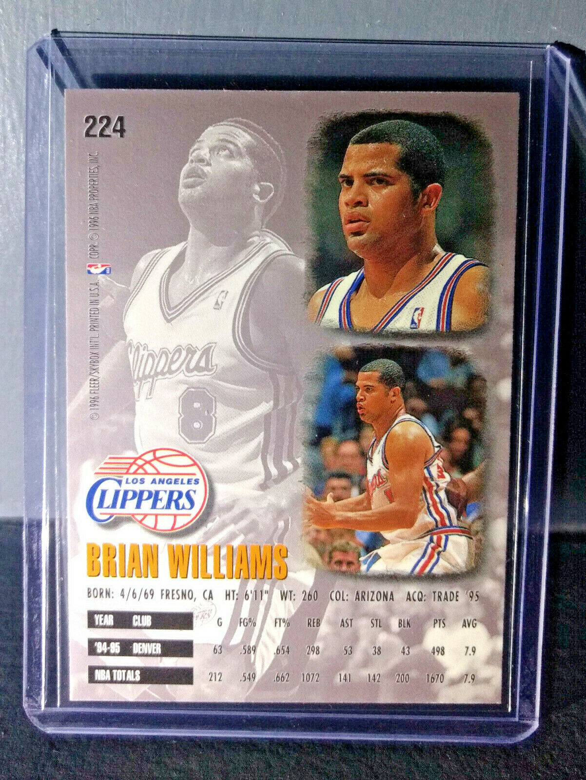 1995-96 Brian Williams Fleer Ultra #224 Basketball Card