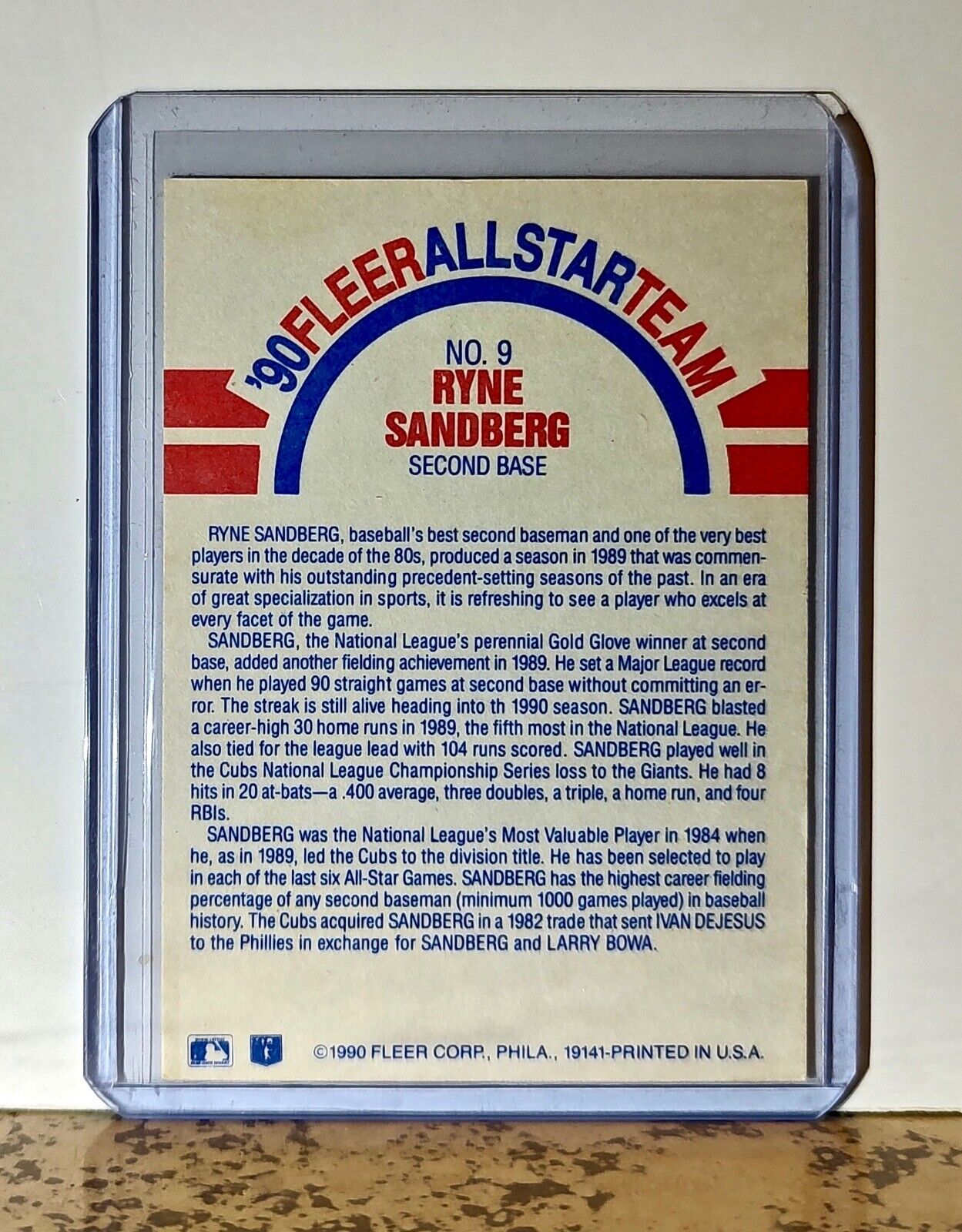 Ryne Sandberg 1990 Fleer All-Star Team MLB #9 Baseball Card Chicago Cubs