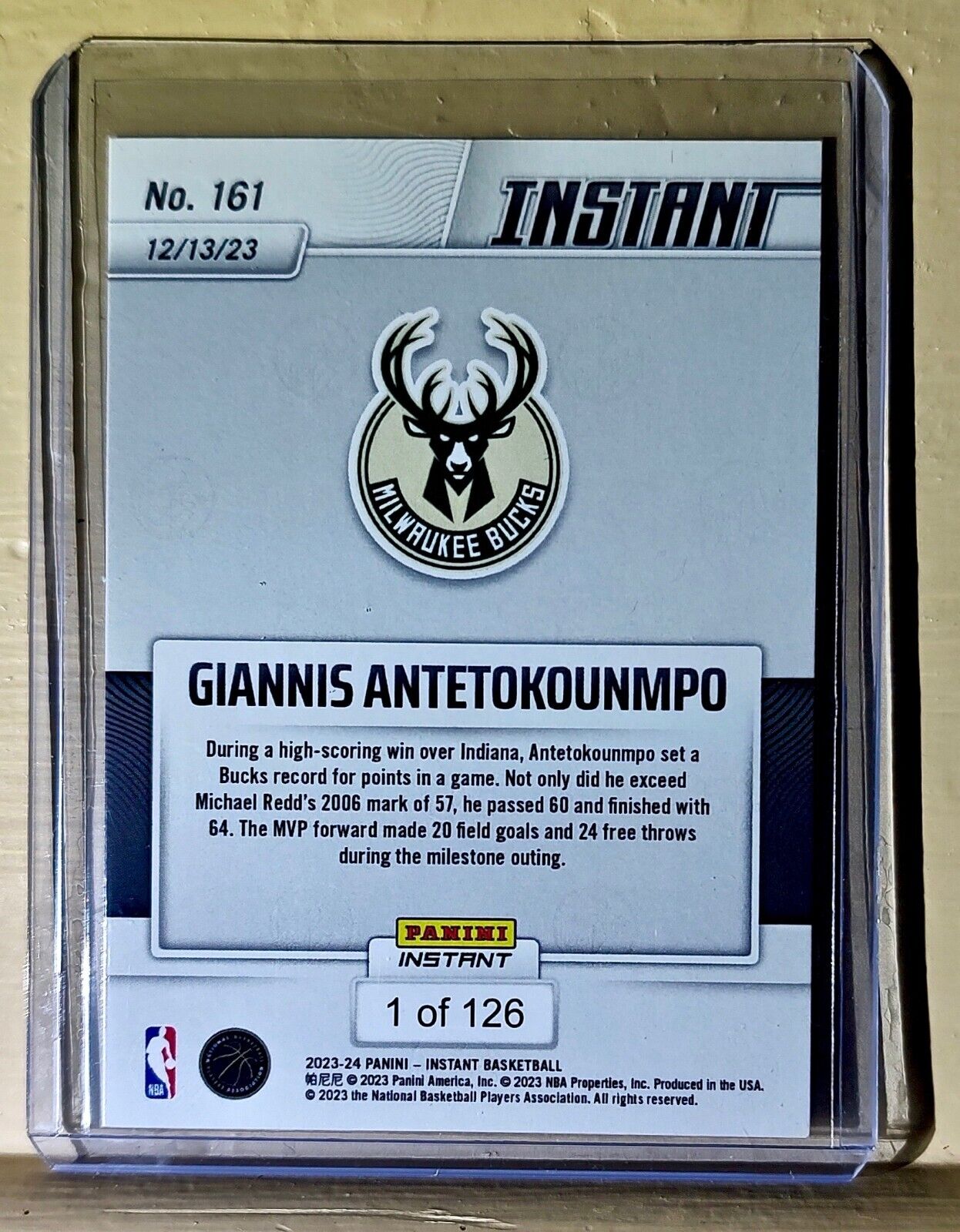 Giannis Antetokounmpo 2023-24 Panini #161 NBA Milestone Card Bucks 1 of 126