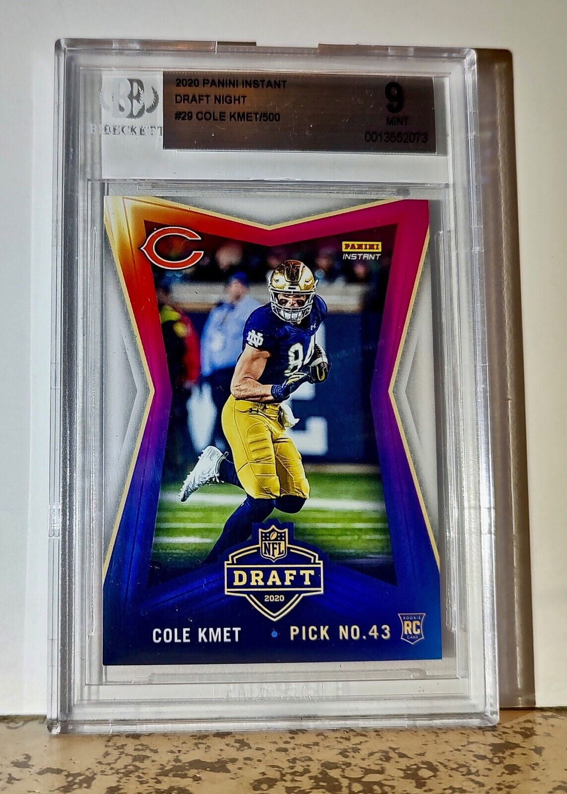 Cole Kmet 2020 Panini NFL #29 Draft Night Rookie Card 1 of 500 BGS 9 Mint Bears