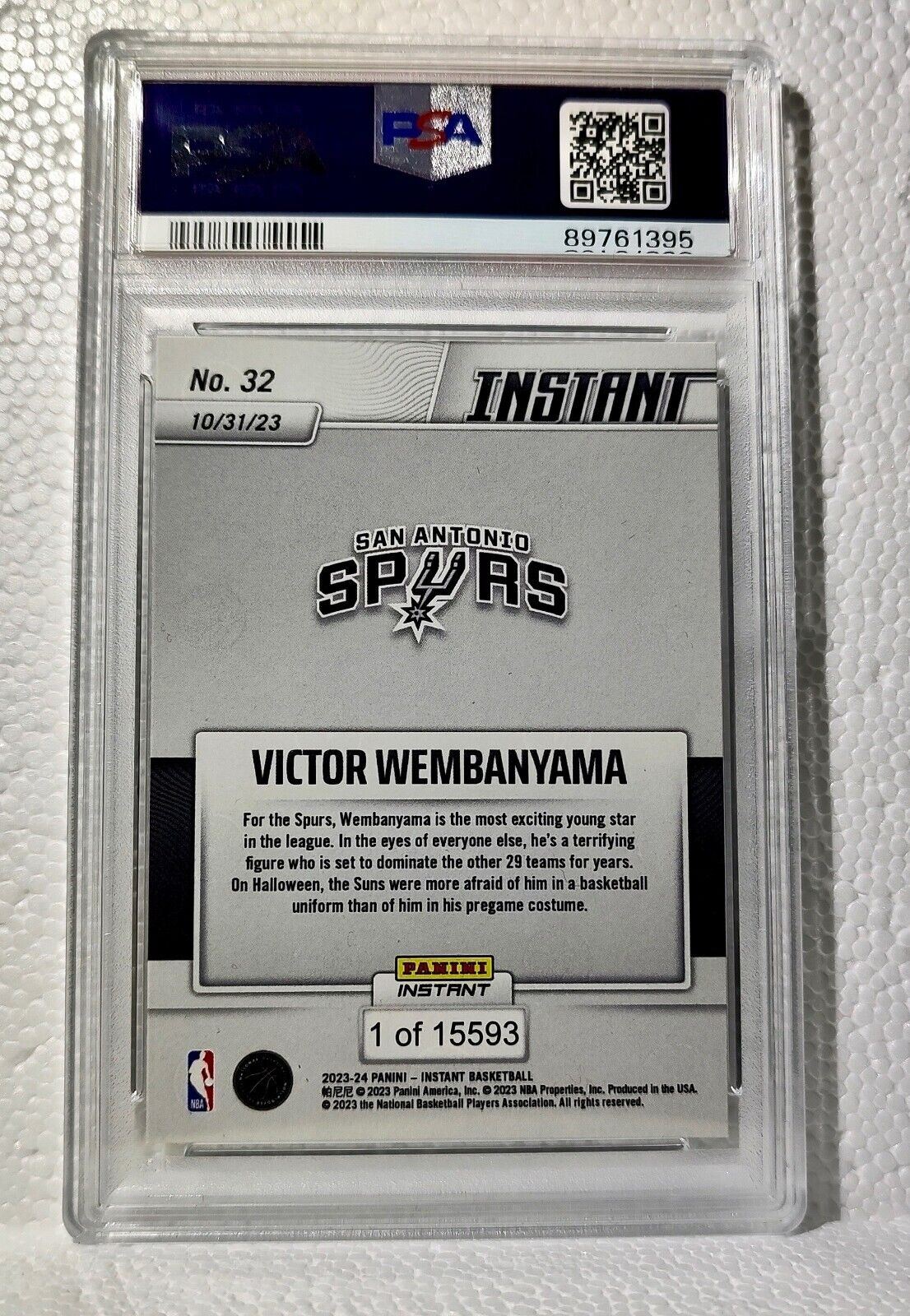 Victor Wembanyama 2023-24 Panini #32 NBA Rookie Card Spurs 1 of 15593 PSA 9 Mint