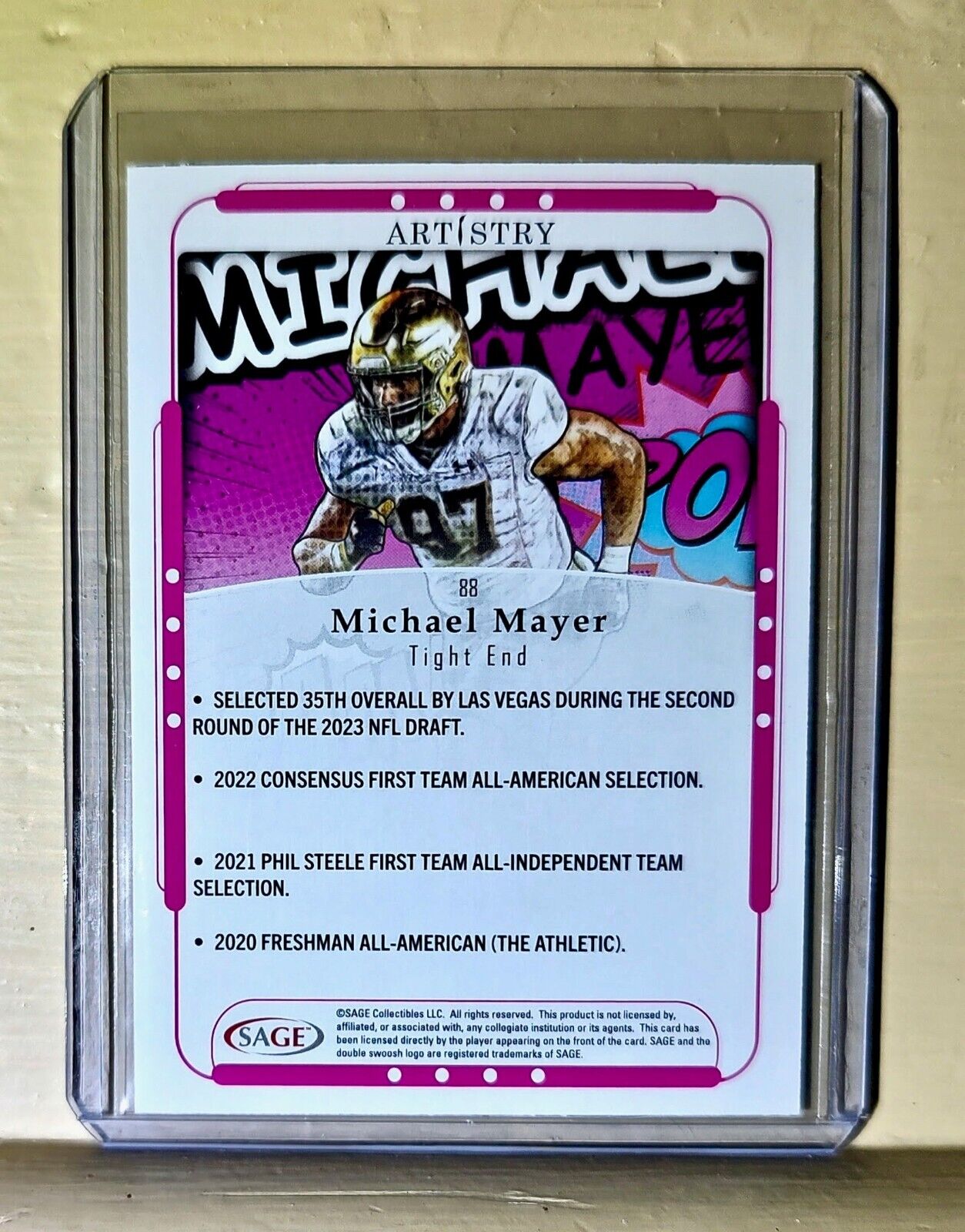 Michael Mayer 2023 SAGE NFL Artistry Football #88 Card