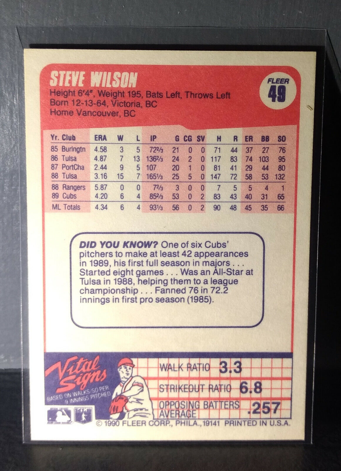 1990 Steve Wilson Fleer Baseball Card #49