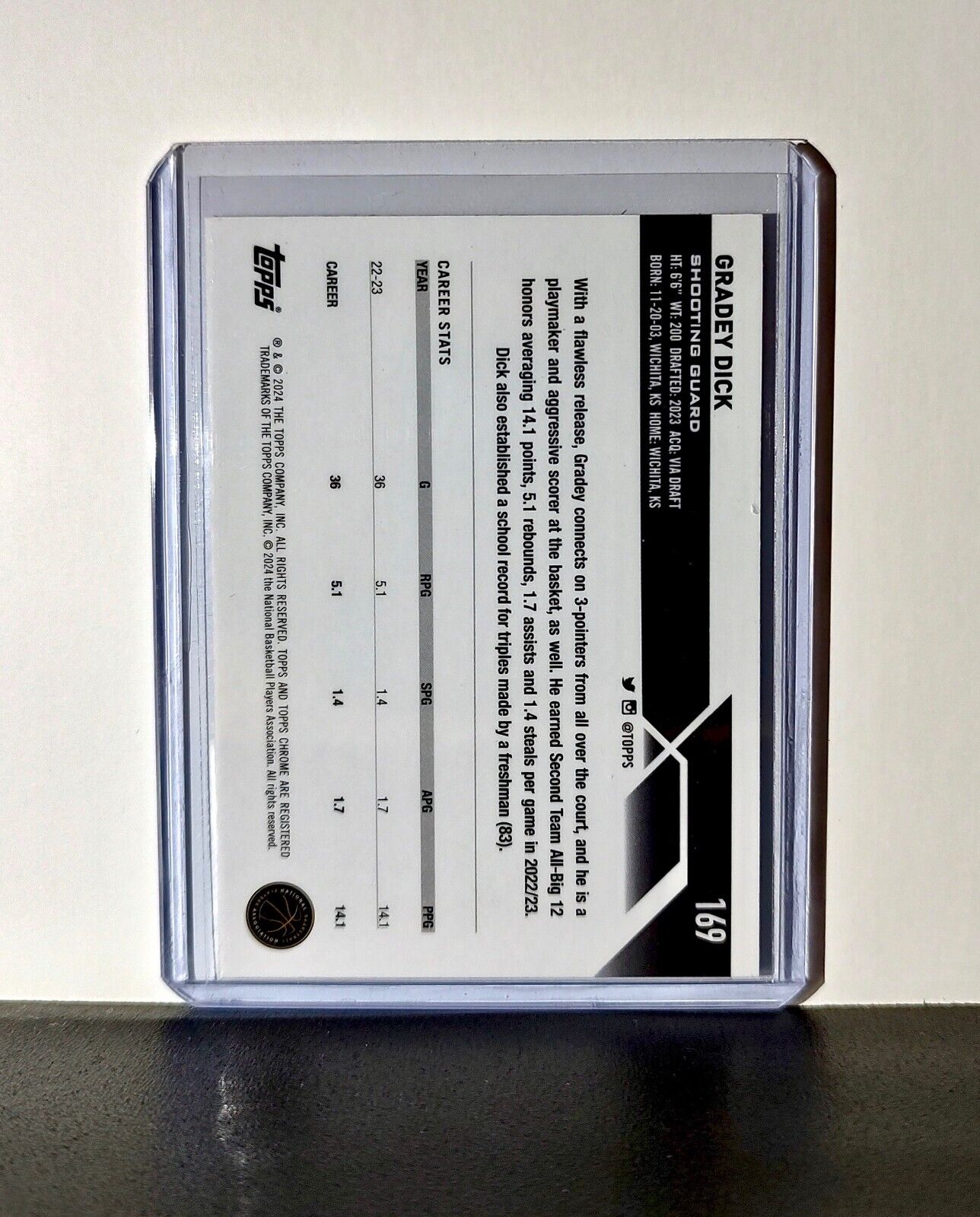 Gradey Dick 2023-24 Topps Chrome NBA #169 Rookie Card Toronto Raptors