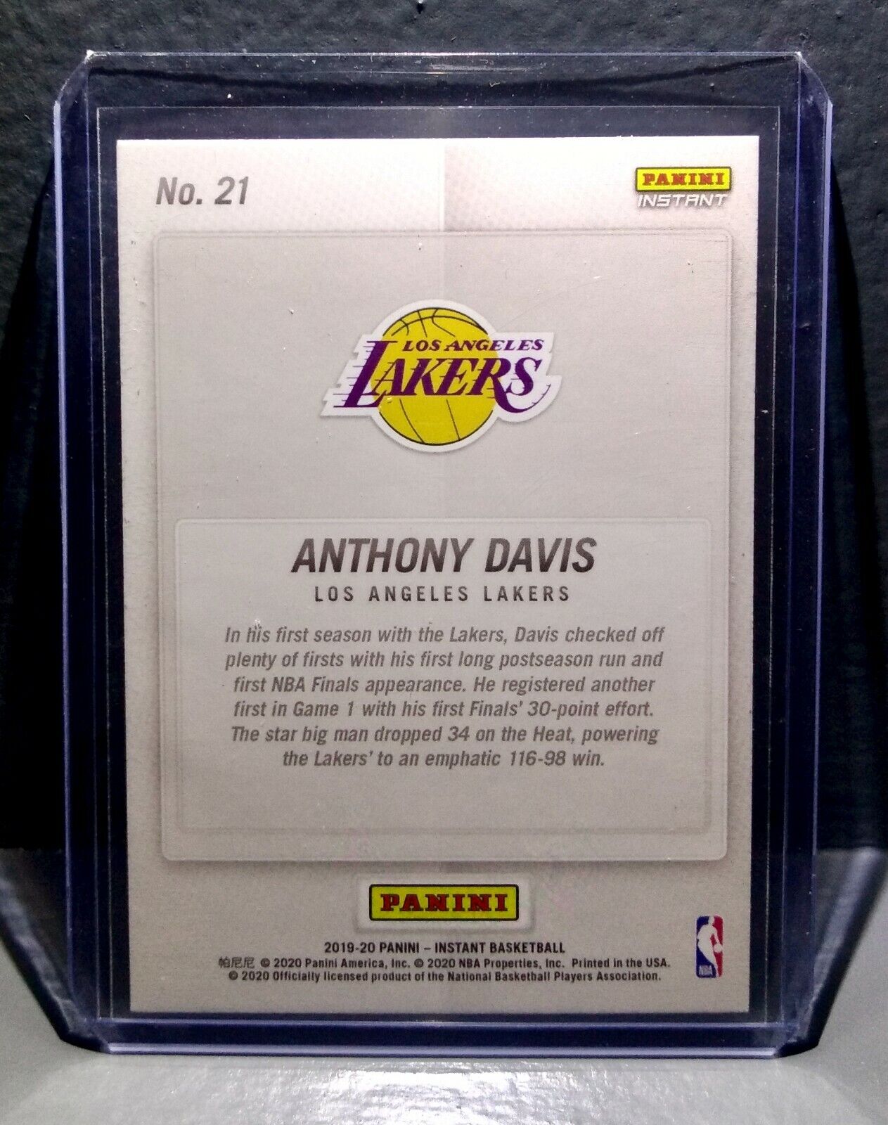 Anthony Davis 2020 Panini LA Lakers NBA Champions #21 Basketball Card