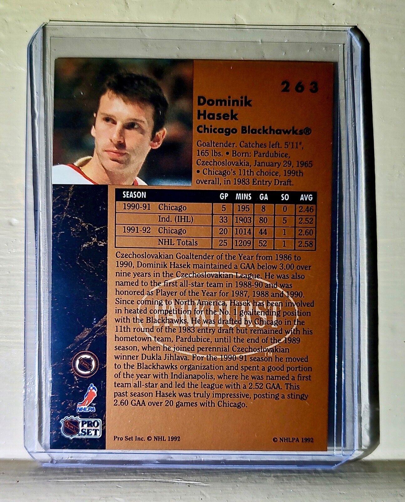 Dominik Hasek 1991-92 Pro Set Parkhurst #263 Hockey Card Chicago BlackHawks