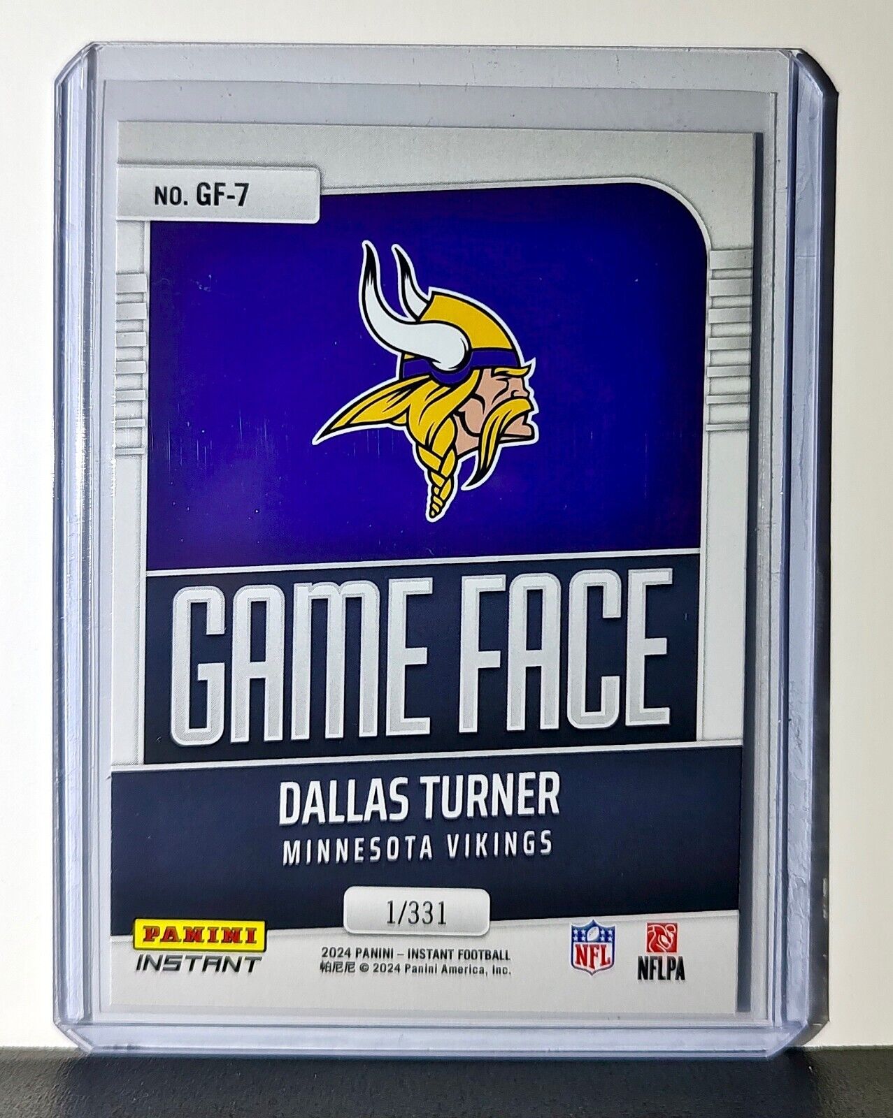 Dallas Turner 2024 Panini Game Face #7 NFL Rookie Card Minnesota Vikings 1/331