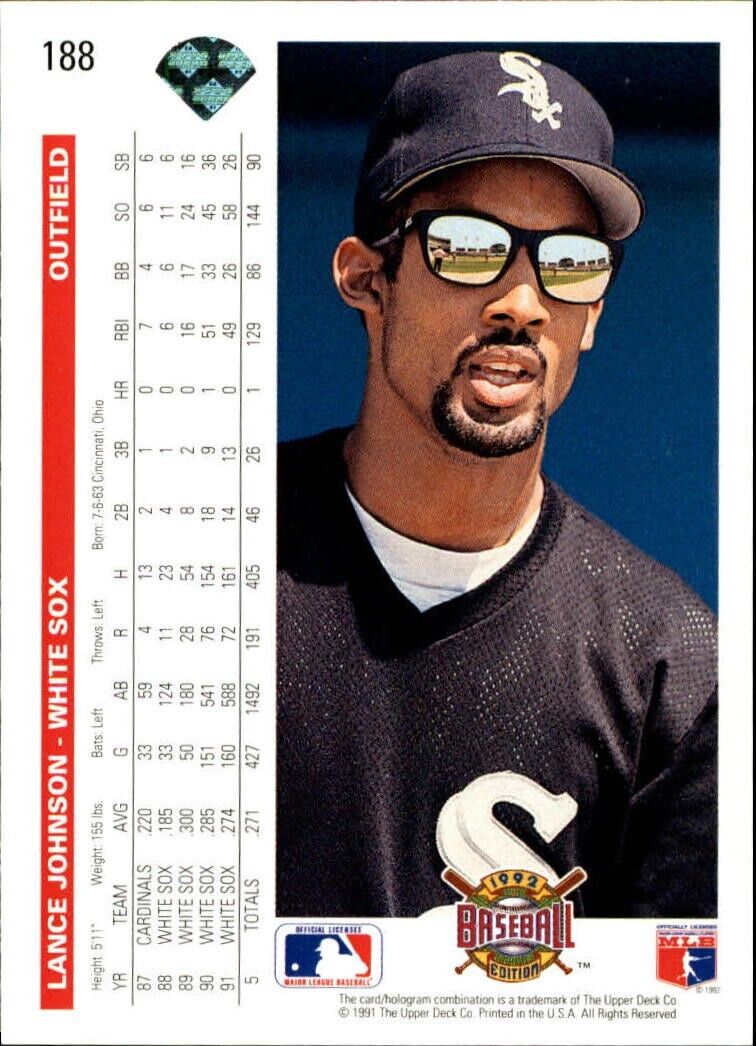 Lance Johnson 1992 Upper Deck MLB #188 Baseball Card Chicago White Sox