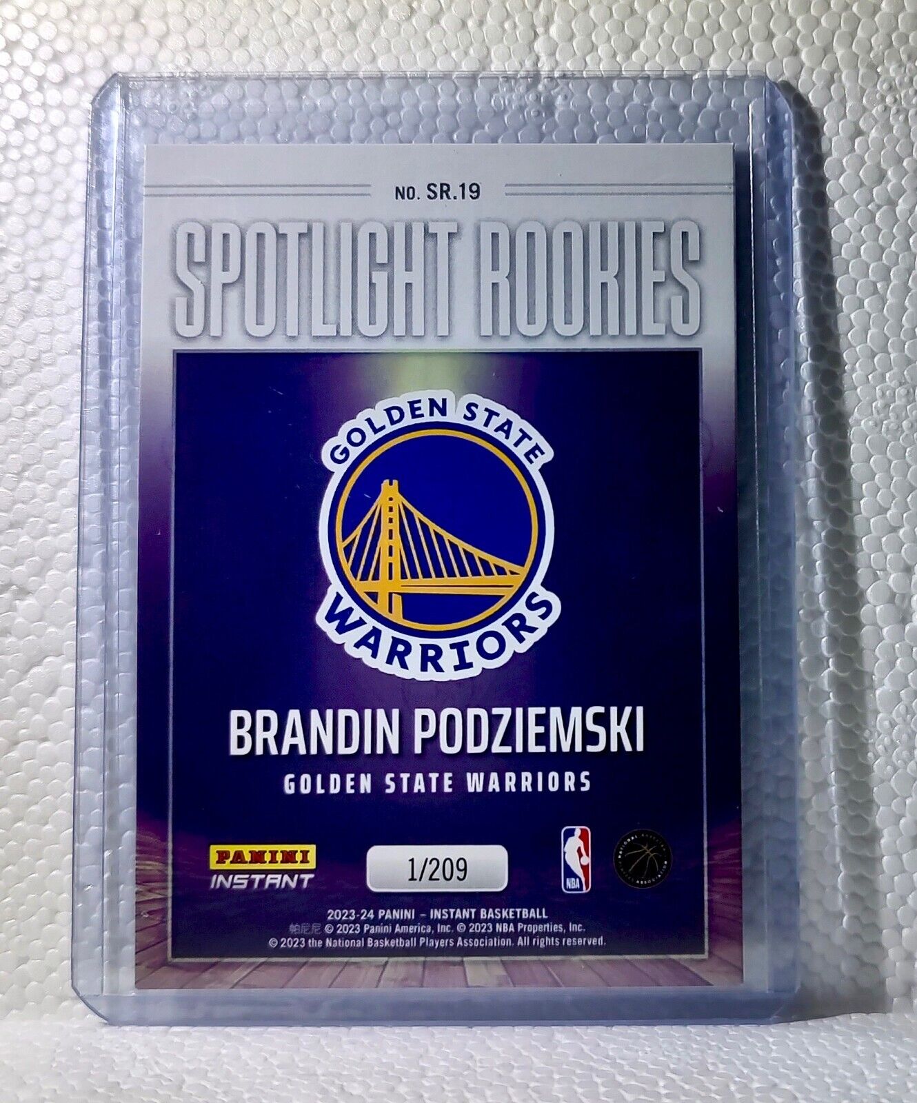 Brandin Podziemski 2023-24 Panini #19 NBA Spotlight Rookies Card Warriors 1/209