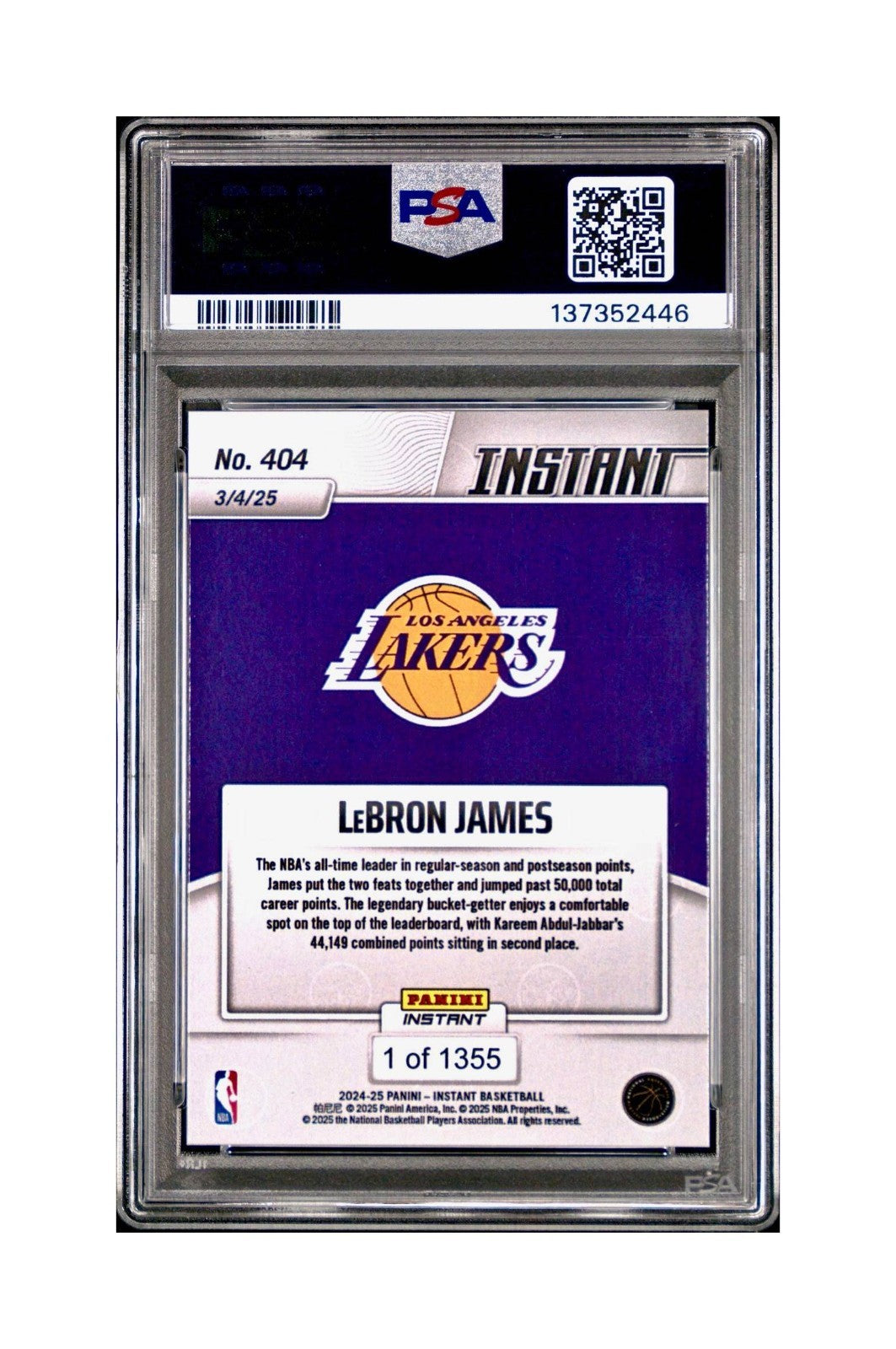 Lebron James 2024 Panini Instant #404 Milestone Moment PSA 9 Mint