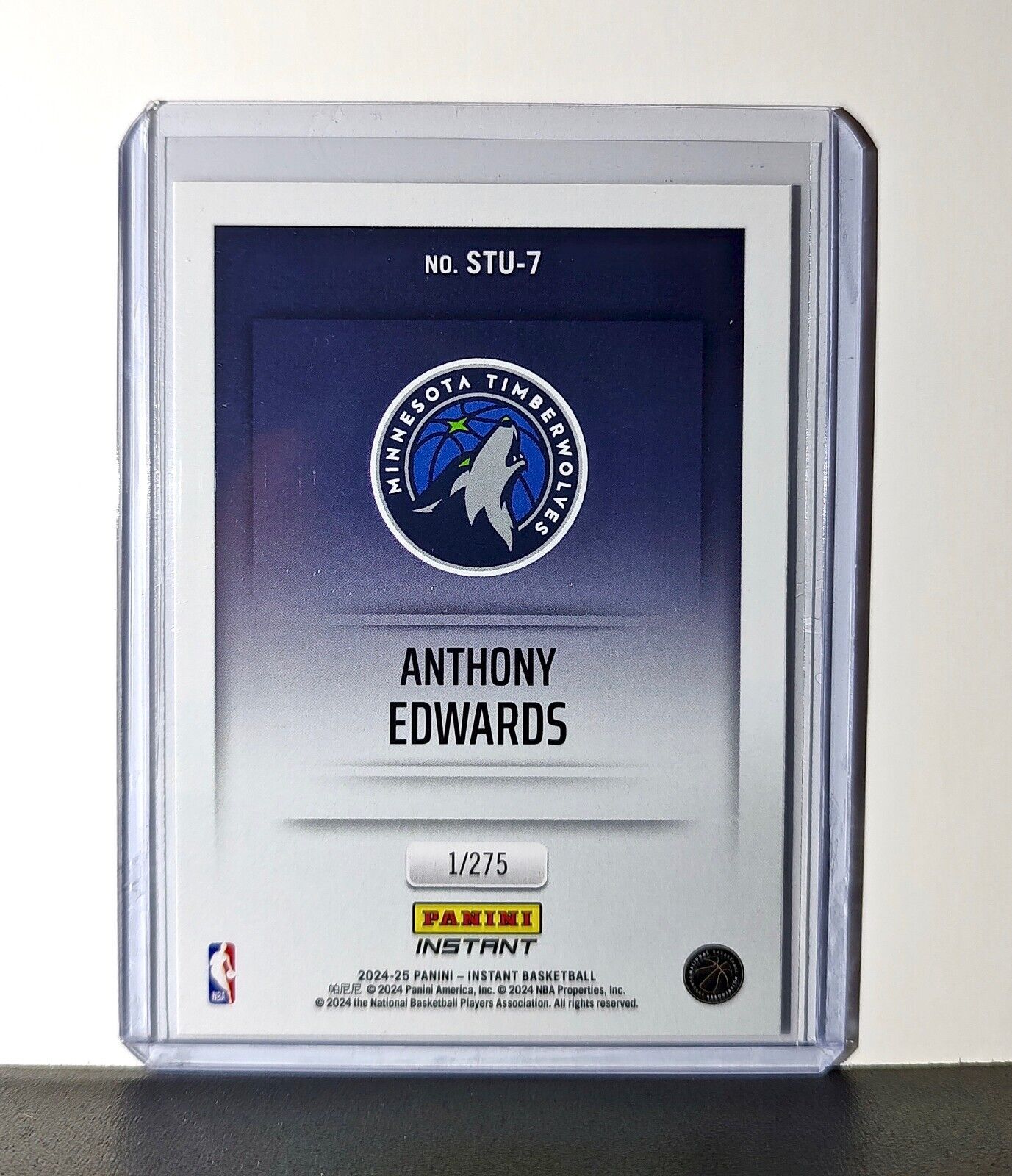 Anthony Edwards 2024-25 Panini NBA Studio #7 Card Minnesota Timberwolves 1/275