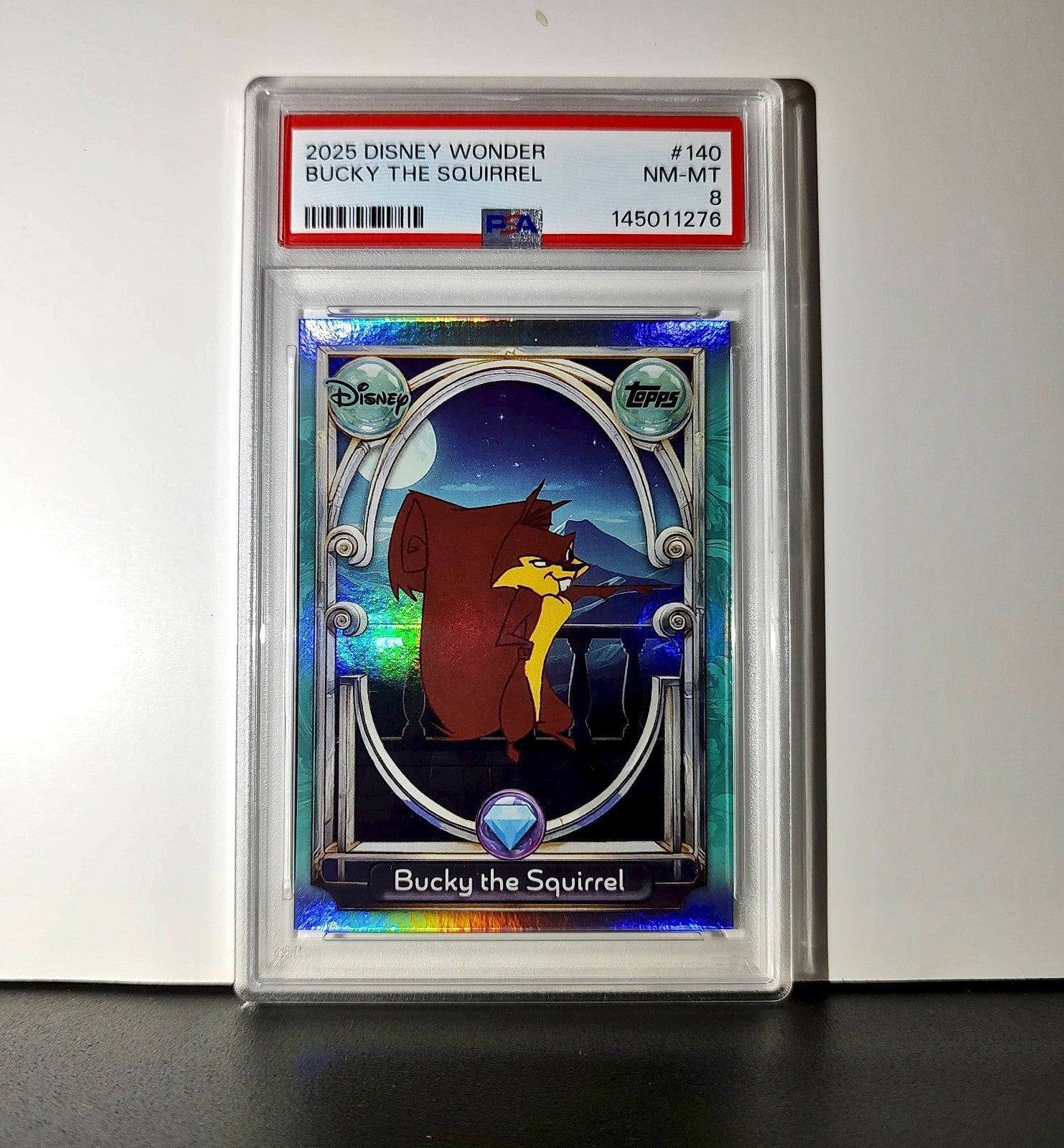 Bucky the Squirrel 2025 Topps Disney #140 Diamond The Emperor's New Groove PSA 8