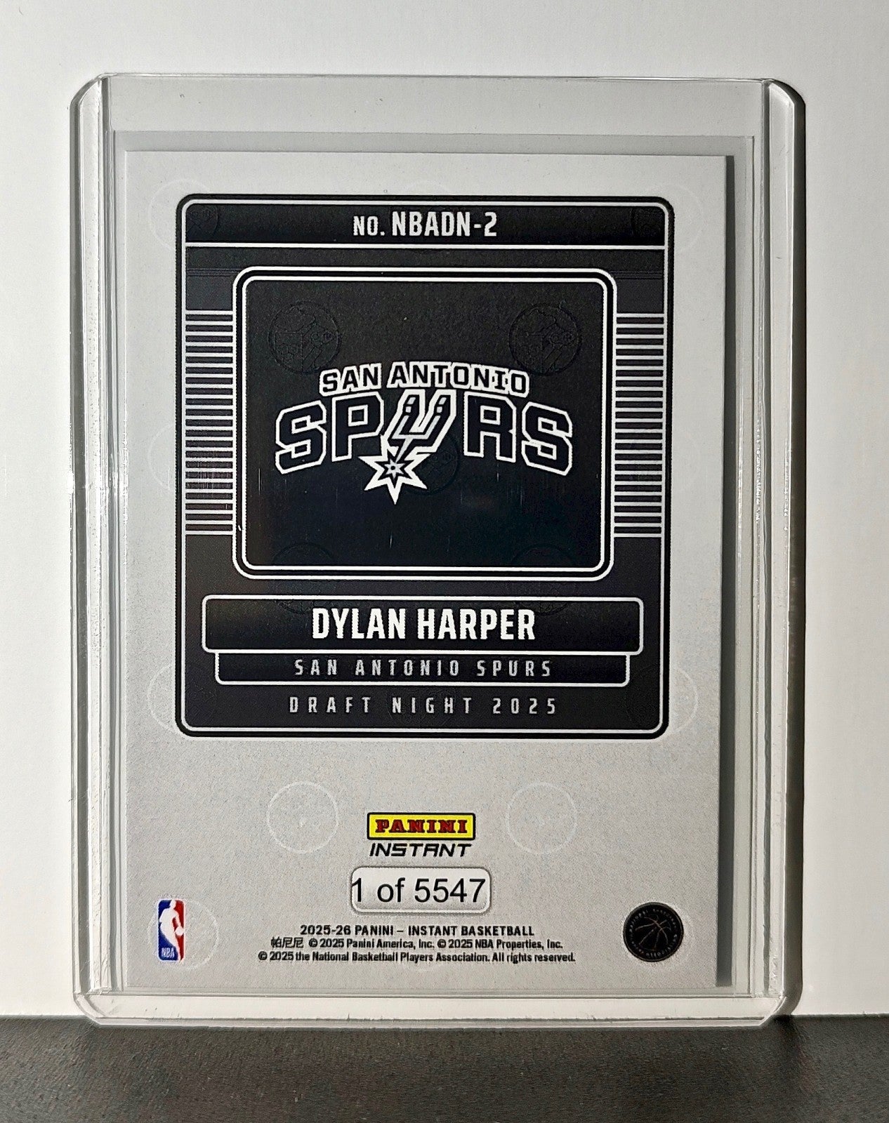 Dylan Harper Rookie 2025-26 Panini NBA #2 Draft Night Card San Antonio Spurs