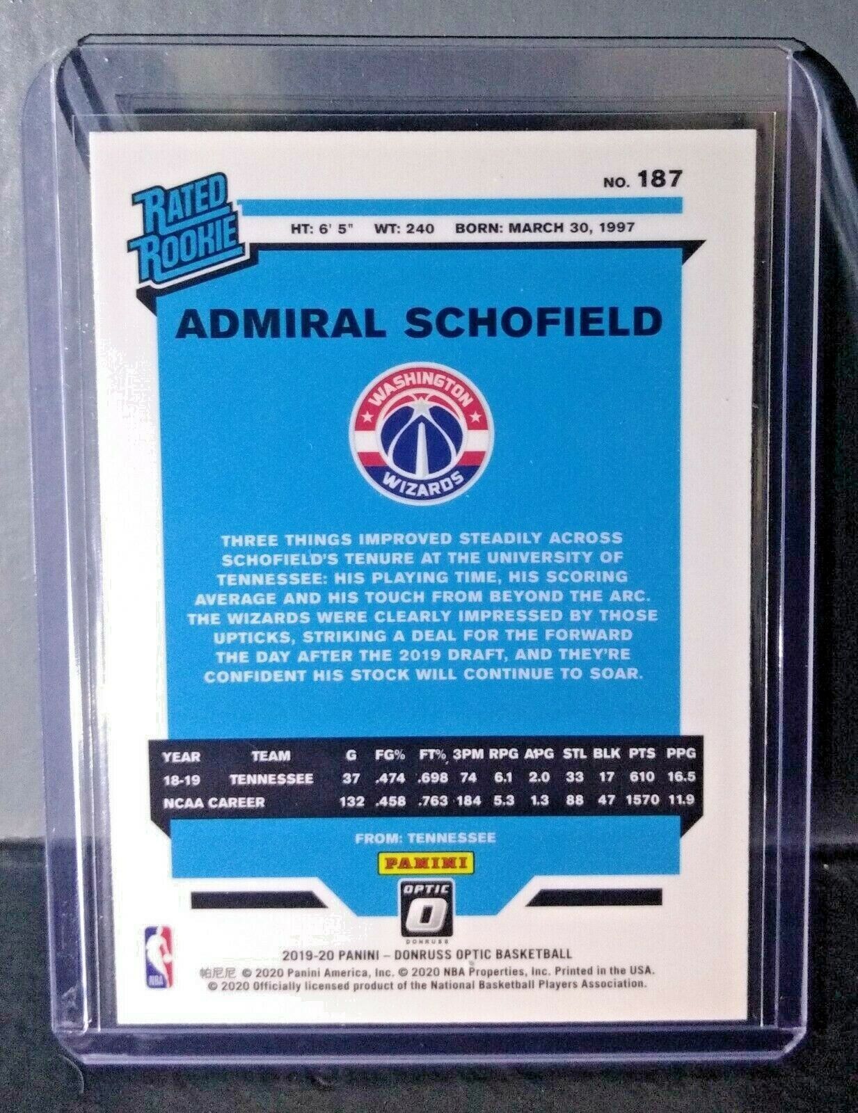 Admiral Schofield 2019-20 Panini Donruss Rated Rookie #187 Basketball Card