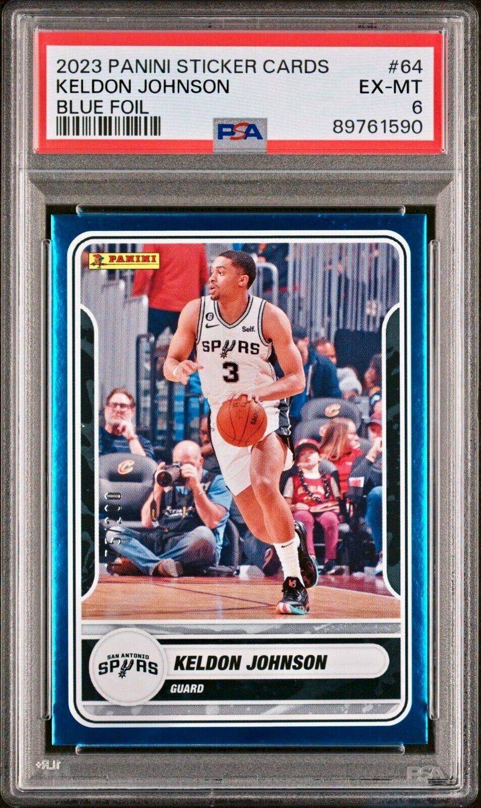 Keldon Johnson 2023-24 Panini NBA #64 Blue Foil Card Spurs #175/200 PSA 6 EX-MT