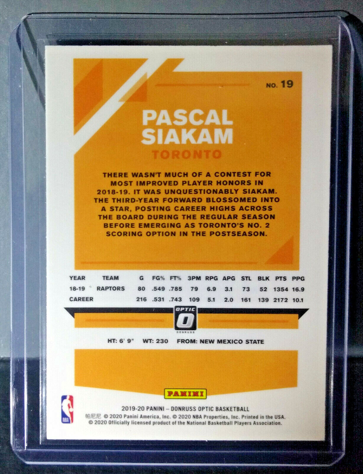 Pascal Siakam 2019-20 Panini Donruss Optic #19 Basketball Card