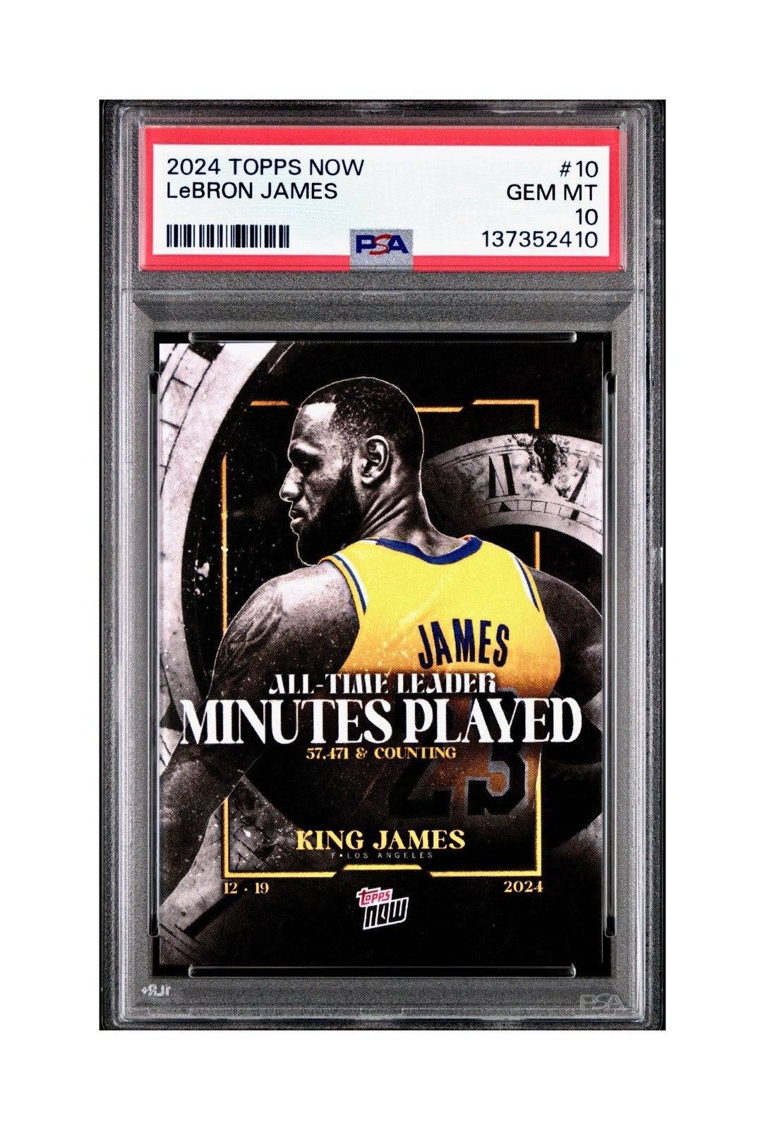 LeBron James 2024 Topps Now #10 All-Time Leader Minutes Played PSA 10 Gem Mint
