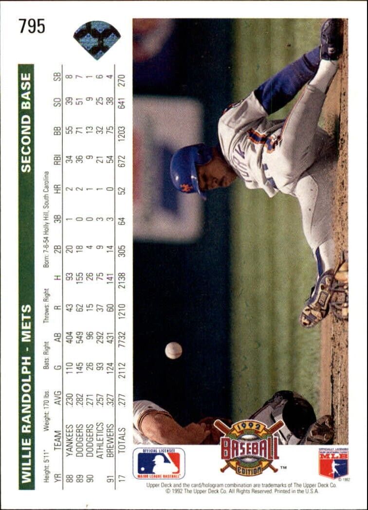 Willie Randolph 1992 Upper Deck MLB #795 Baseball Card New York Mets