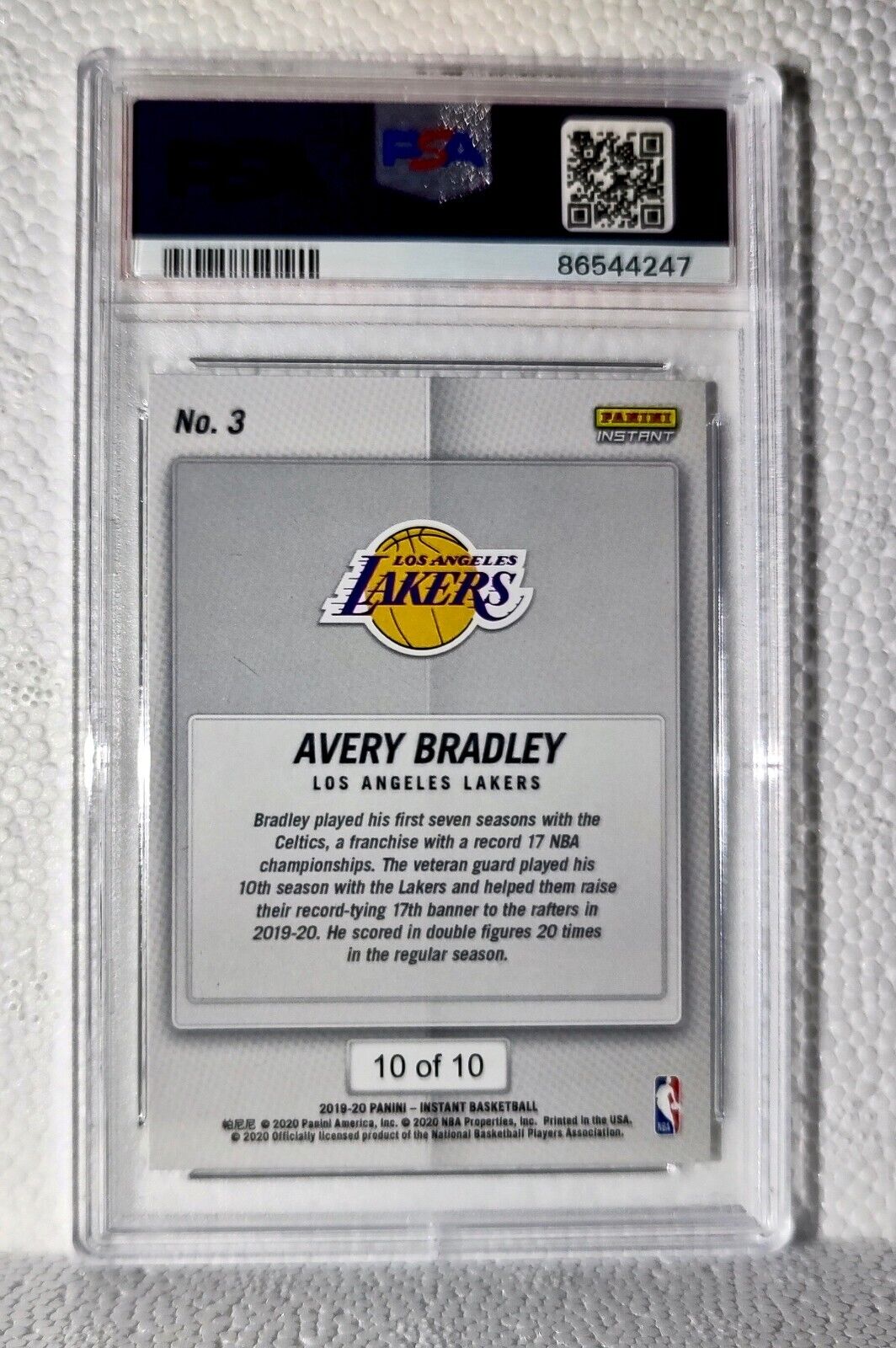 Avery Bradley 2020 Panini LA Lakers NBA Champions #3 Green Card 10/10 PSA 9 Mint