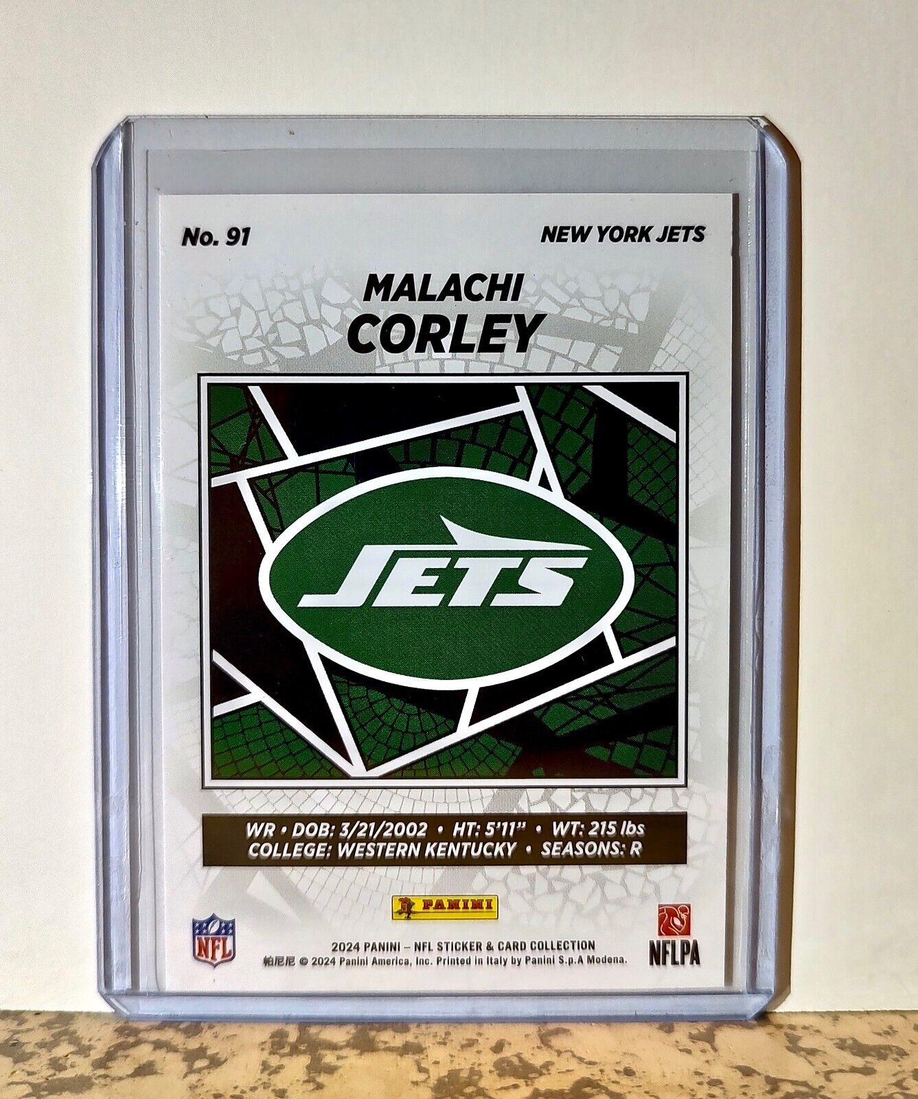 Malachi Corley 2024 Panini NFL #91 Rookie Sticker Card New York Jets