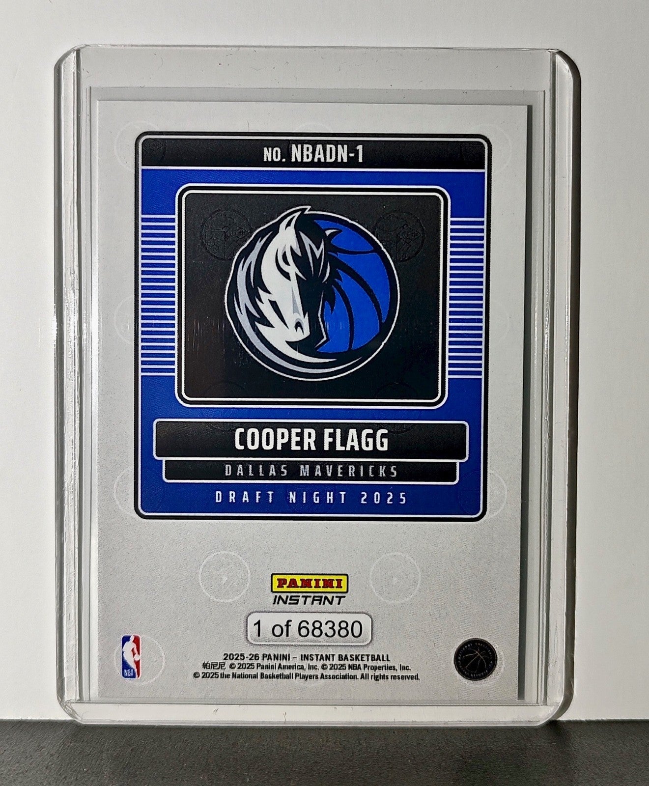 Cooper Flagg Rookie 2025-26 Panini NBA #1 Draft Night Card Dallas Mavericks