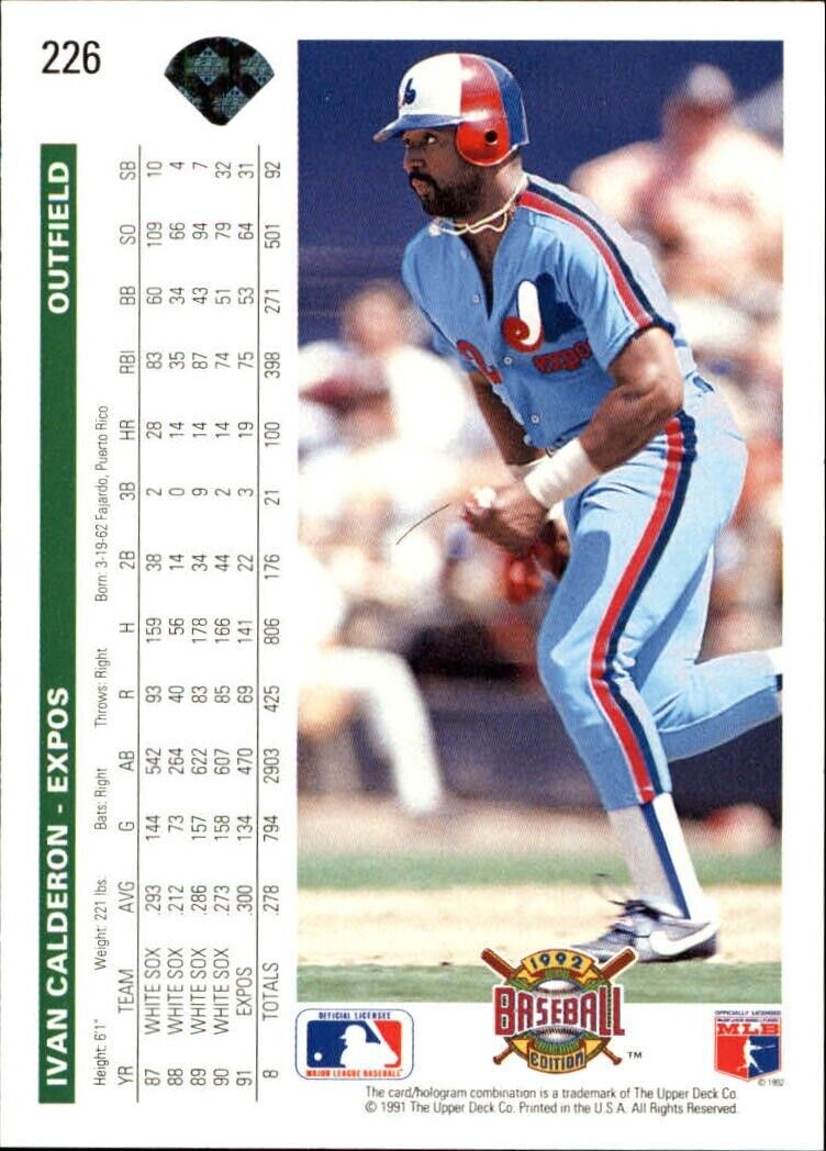 Ivan Calderon 1992 Upper Deck MLB #226 Baseball Card Montreal Expos