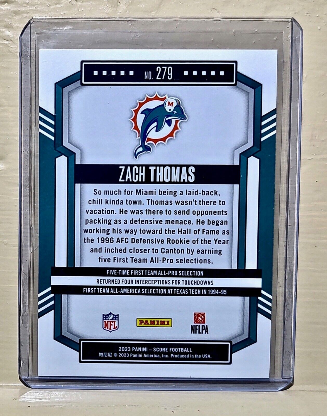 Zach Thomas 2023 Panini NFL #279 Score Football Card Miami Dolphins