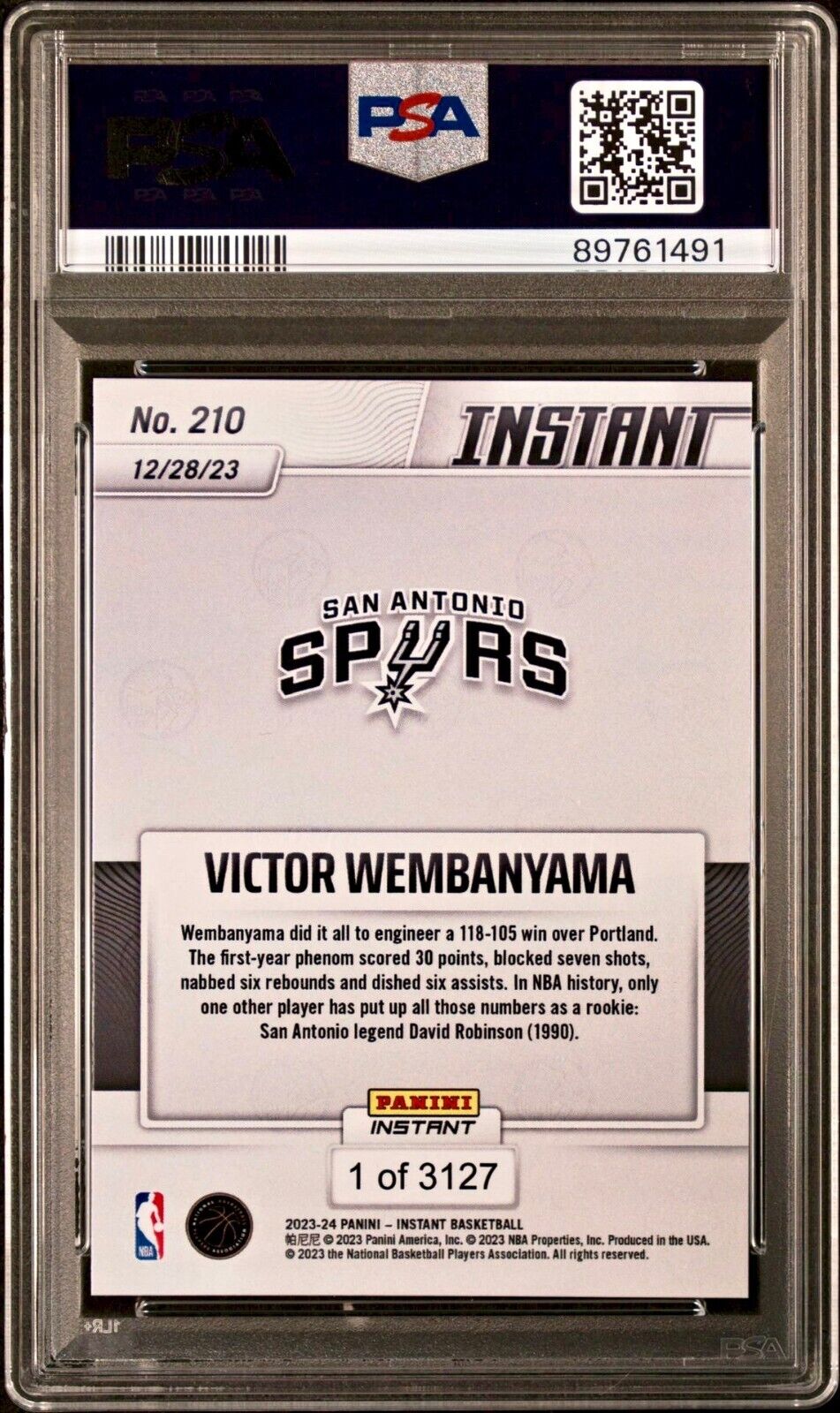 Victor Wembanyama 2023-24 Panini #210 NBA Rookie Basketball Card 1 of 3127 PSA 8