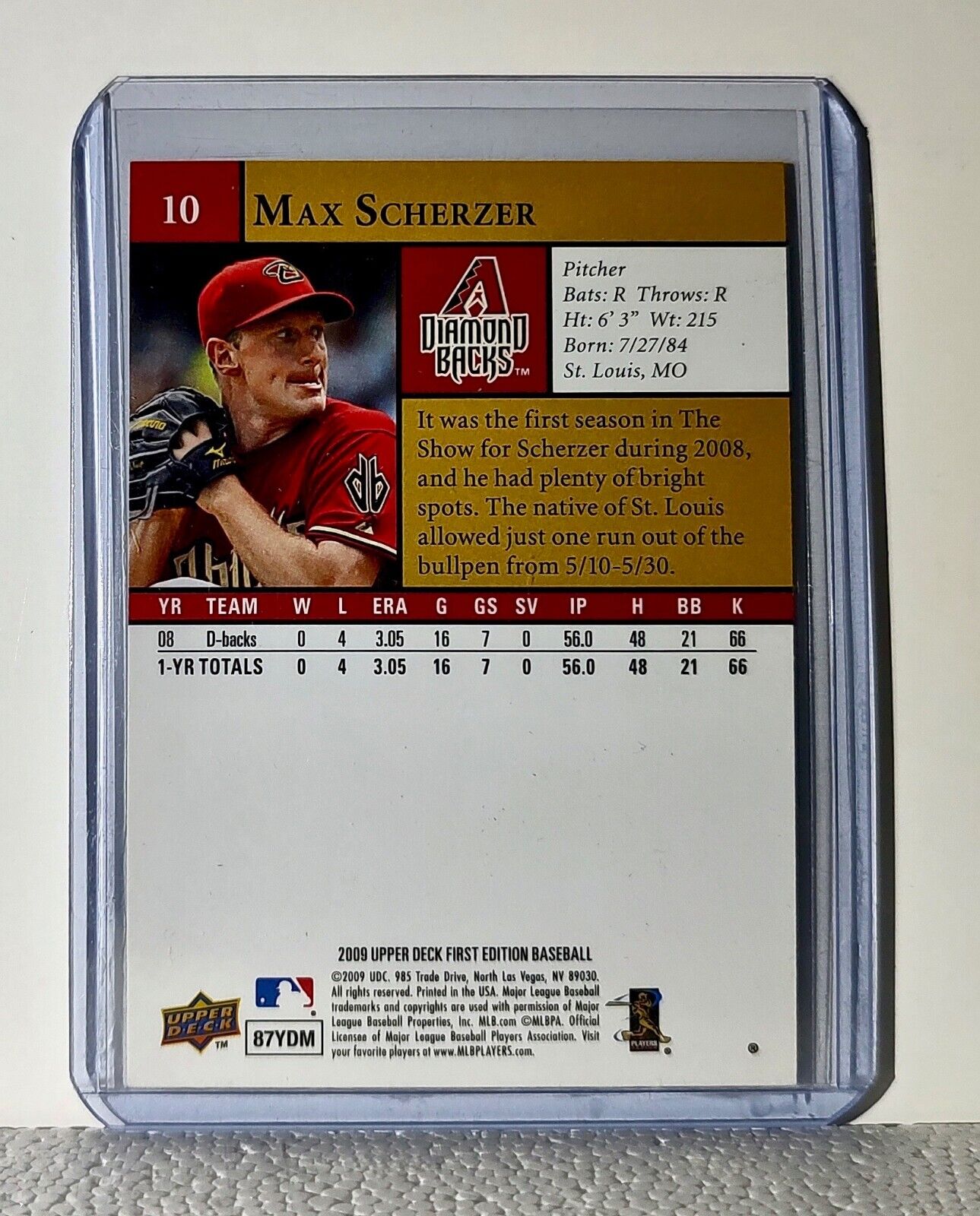 Max Scherzer 2009 Upper Deck MLB #10 Baseball Card Arizona Diamondbacks