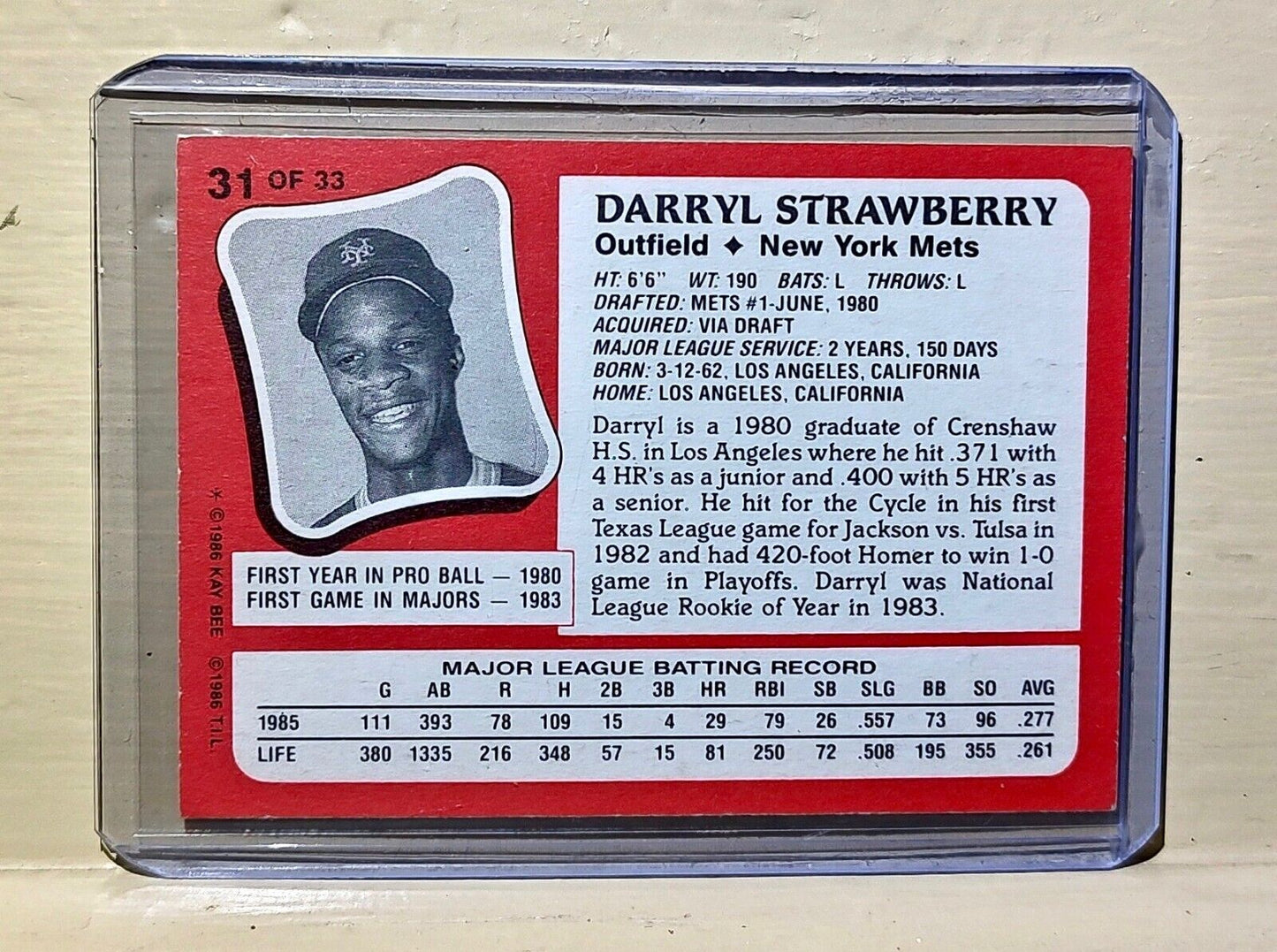 Darryl Strawberry 1986 Kay Bee MLB #31 Baseball Card New York Mets