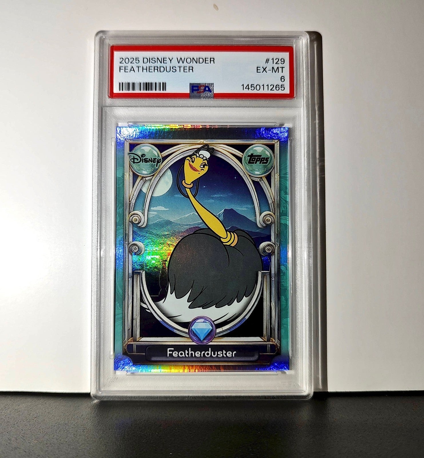 Featherduster 2025 Topps Disney #129 Diamond Card Beauty and the Beast PSA 6