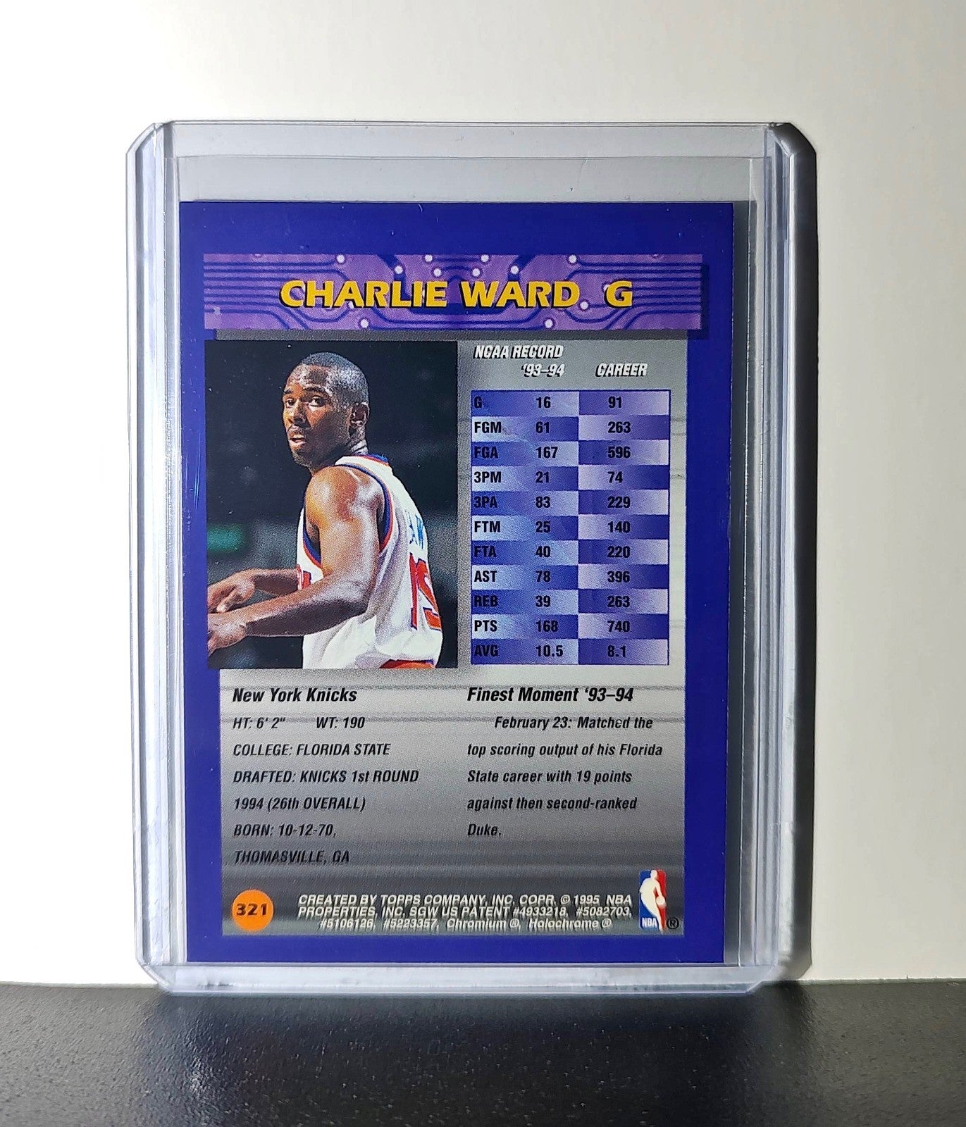 Charlie Ward Rookie 1994-95 Topps Finest #321 Card