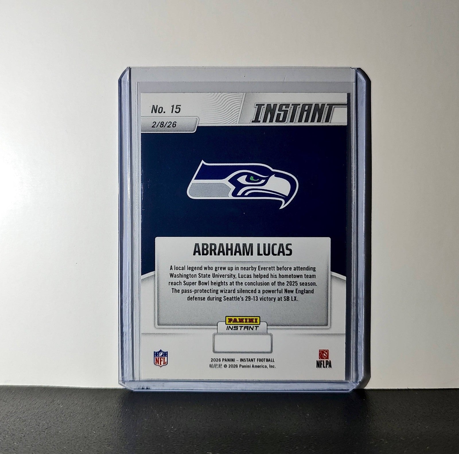 Abraham Lucas 2026 Panini NFL Super Bowl LIX Champions #15 Card Seattle Seahawks