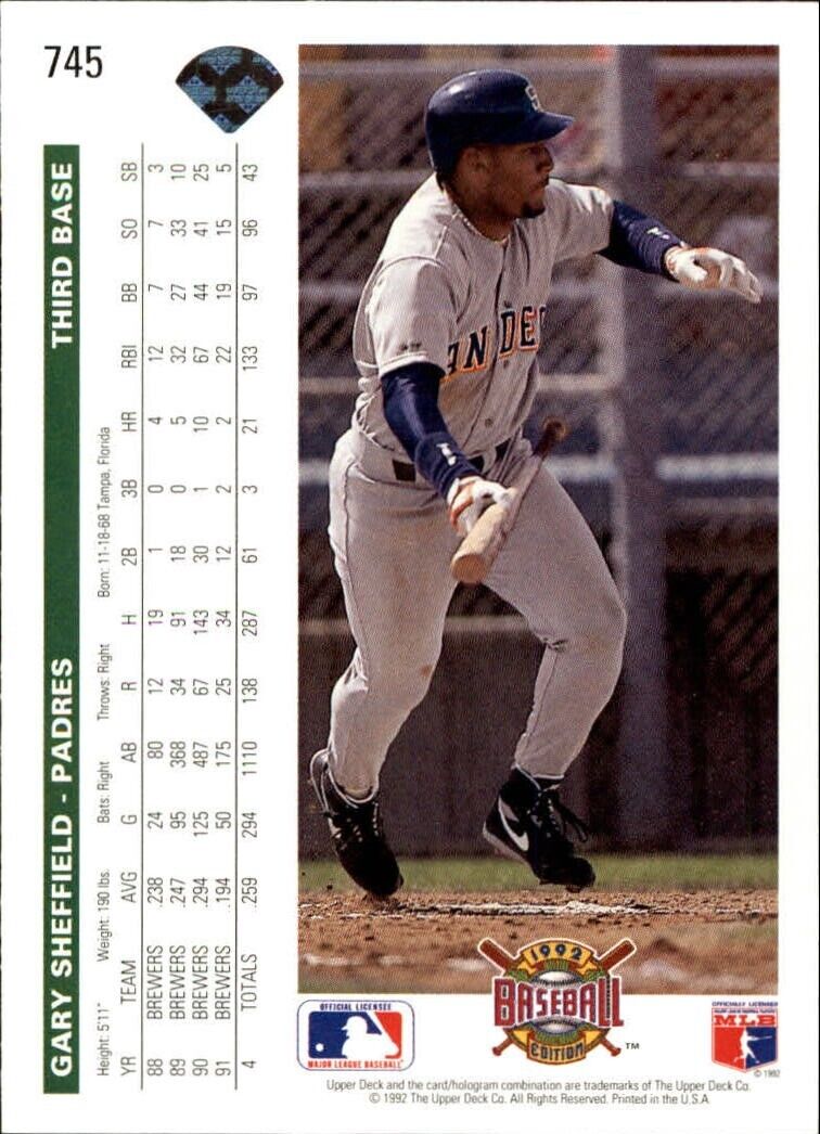 Gary Sheffield 1992 Upper Deck MLB #745 Baseball Card San Diego Padres