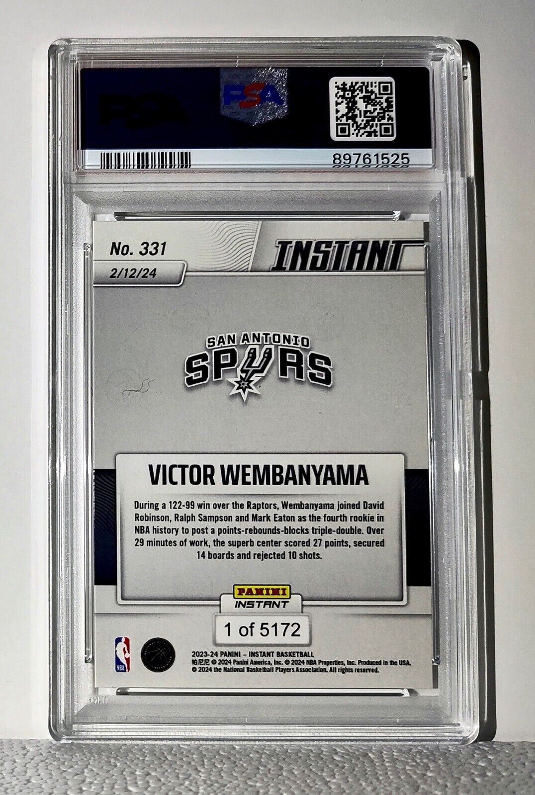 Victor Wembanyama 2023-24 Panini #331 NBA Rookie Card 1 of 5172 PSA 9 MINT