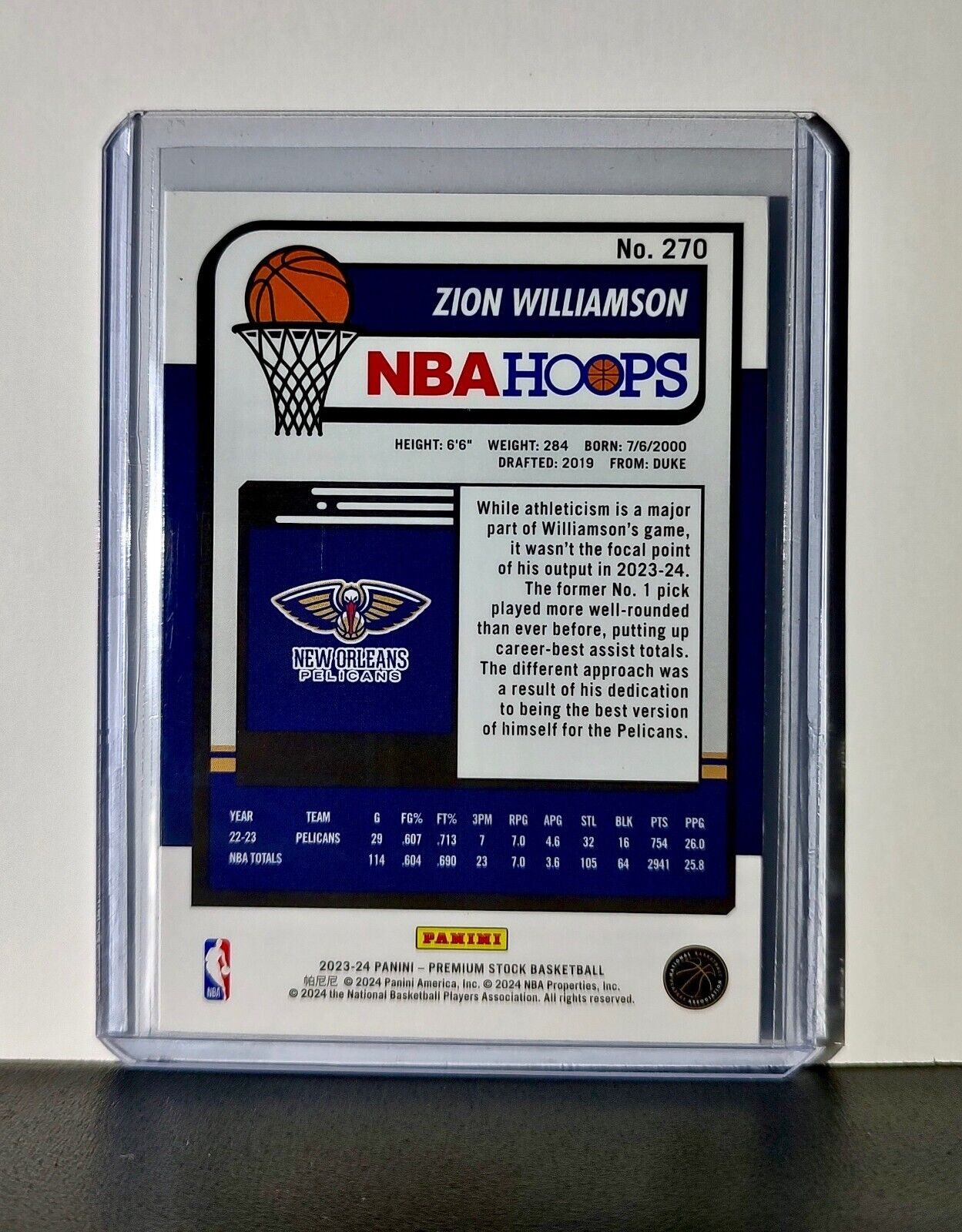 Zion Williamson 2023-24 Panini Premium Stock NBA Hoops #270 Card Pelicans