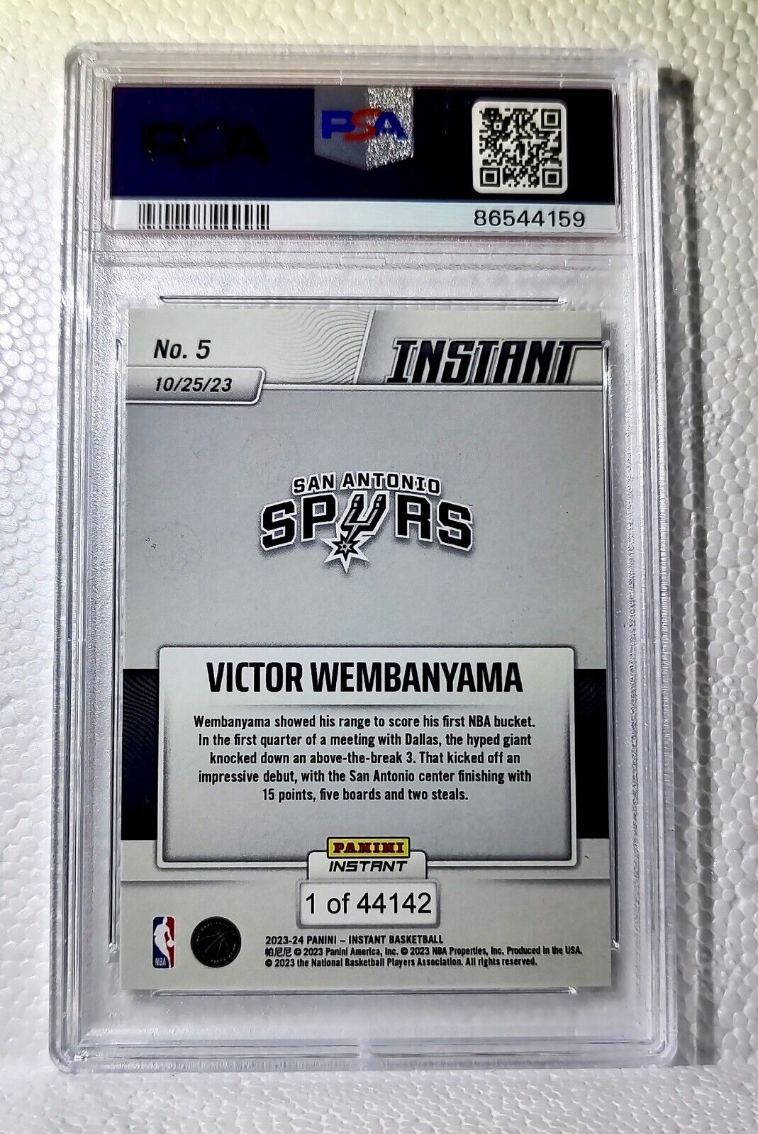 Victor Wembanyama 2023-24 Panini #5 NBA Rookie Basketball Card Spurs PSA 9 Mint