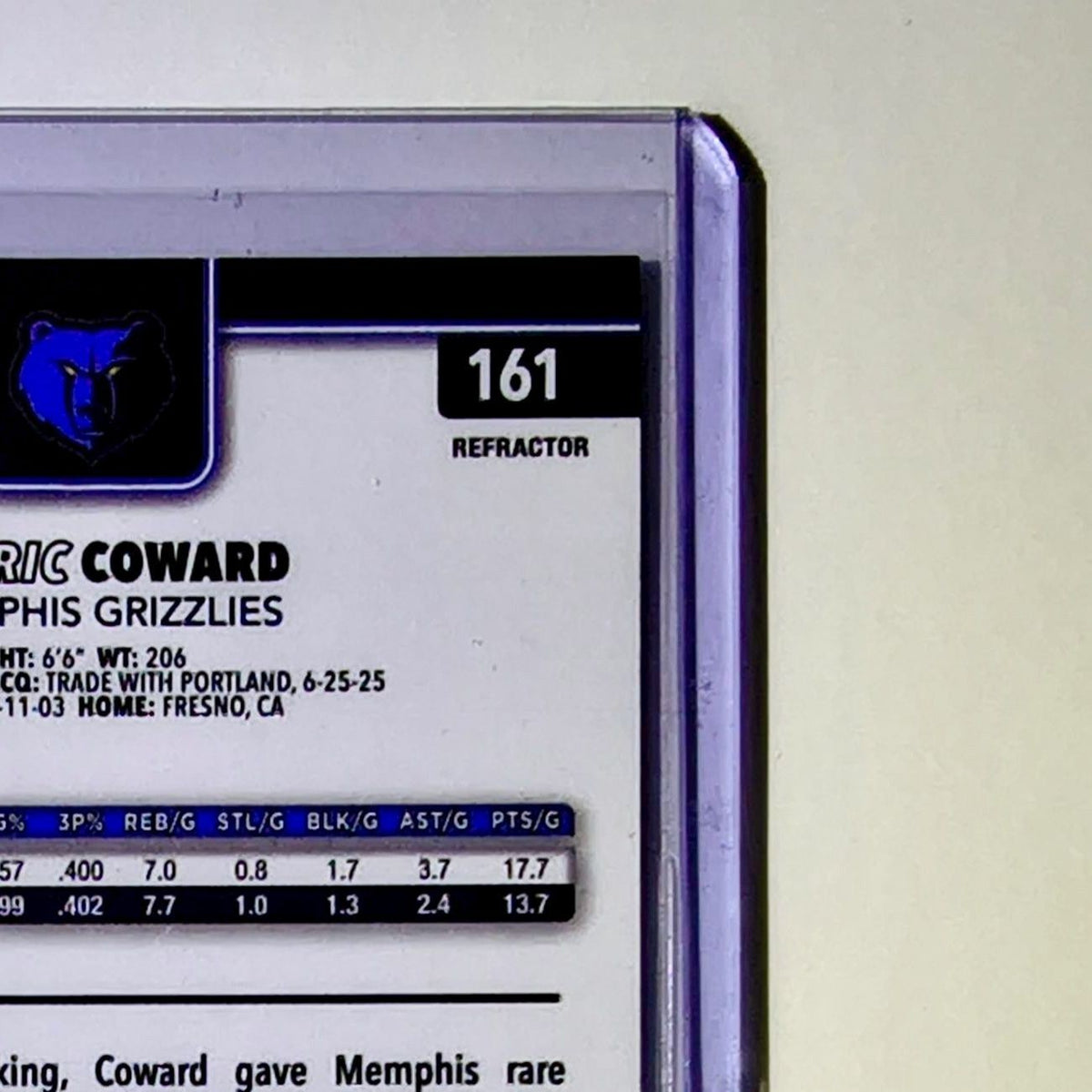 Cedric Coward Rookie 2025-26 NBA Topps Chrome Update Refractor #161 Grizzlies