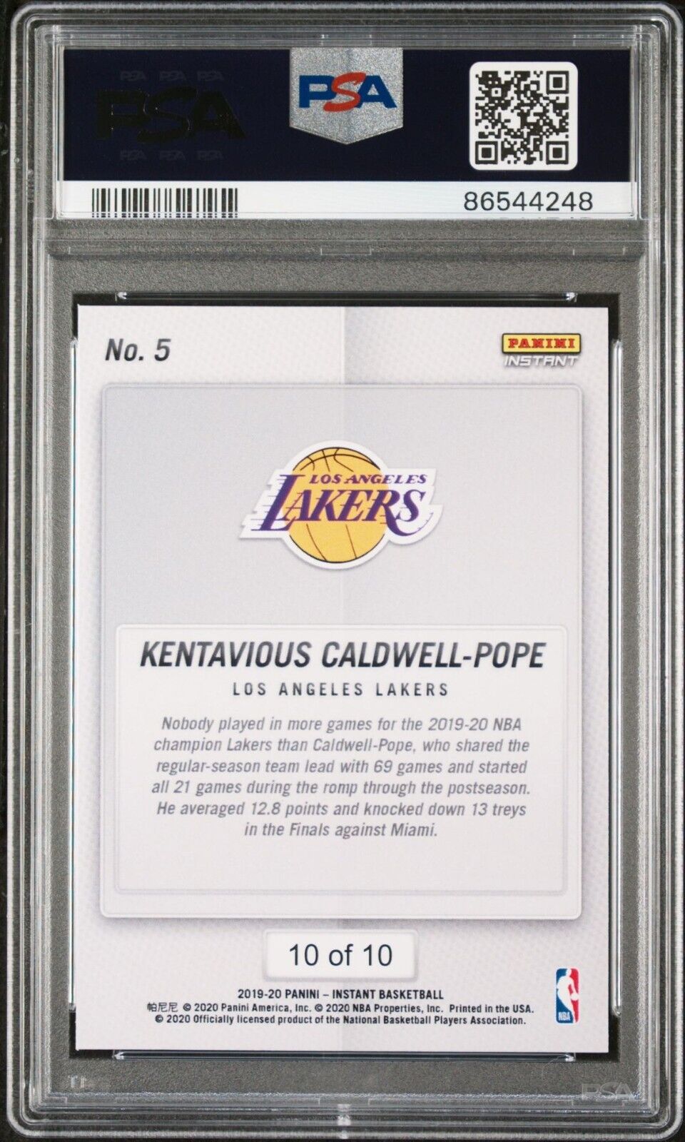 Kentavious Caldwell-Pope 2020 Panini NBA Champions 5 Green Card 10/10 PSA 9 Mint