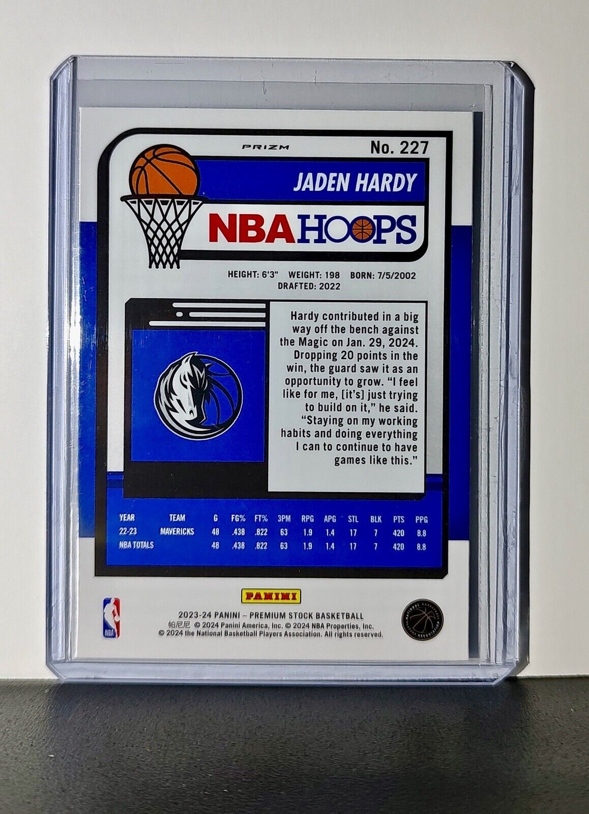 Jaden Hardy 2023-24 Panini Premium NBA Hoops #227 Disco Prizm Card Mavericks