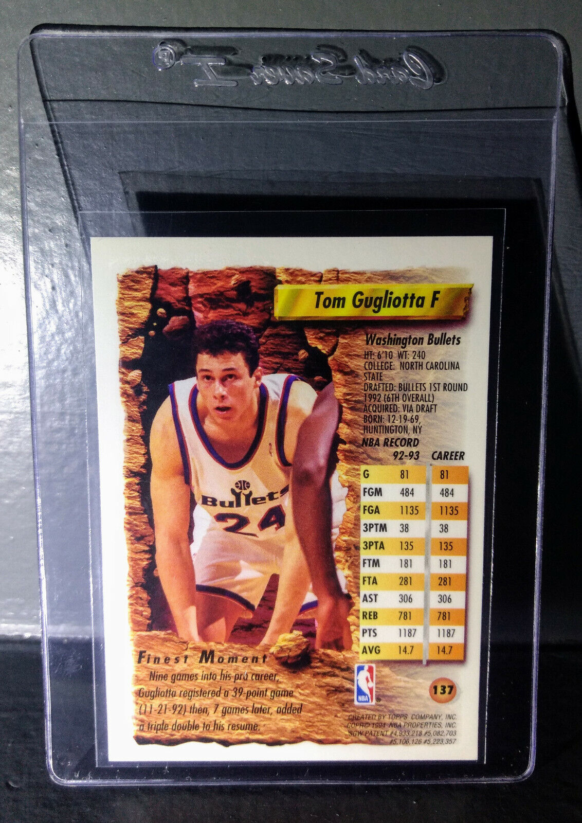 1993-94 Topps Finest Tom Gugliotta #137 Basketball Card