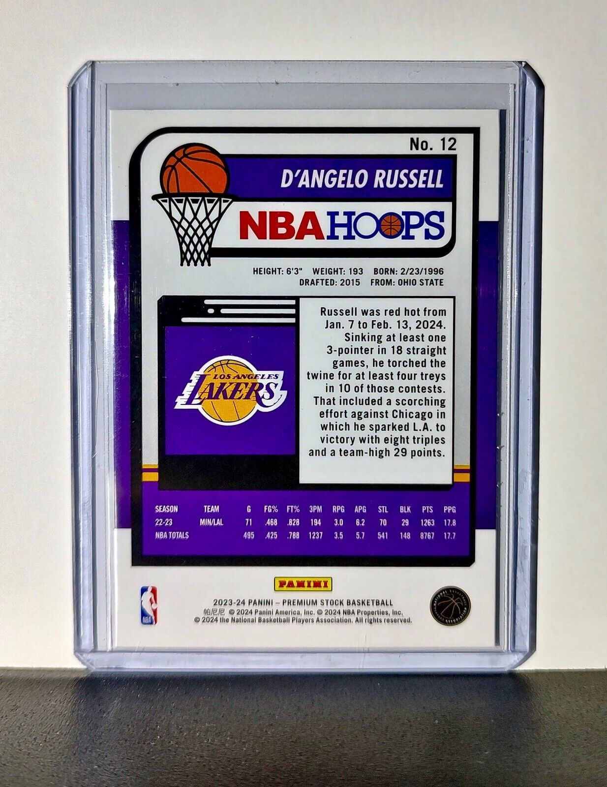 D’Angelo Russell 2023-24 Panini Premium Stock NBA Hoops #12 Card LA Lakers
