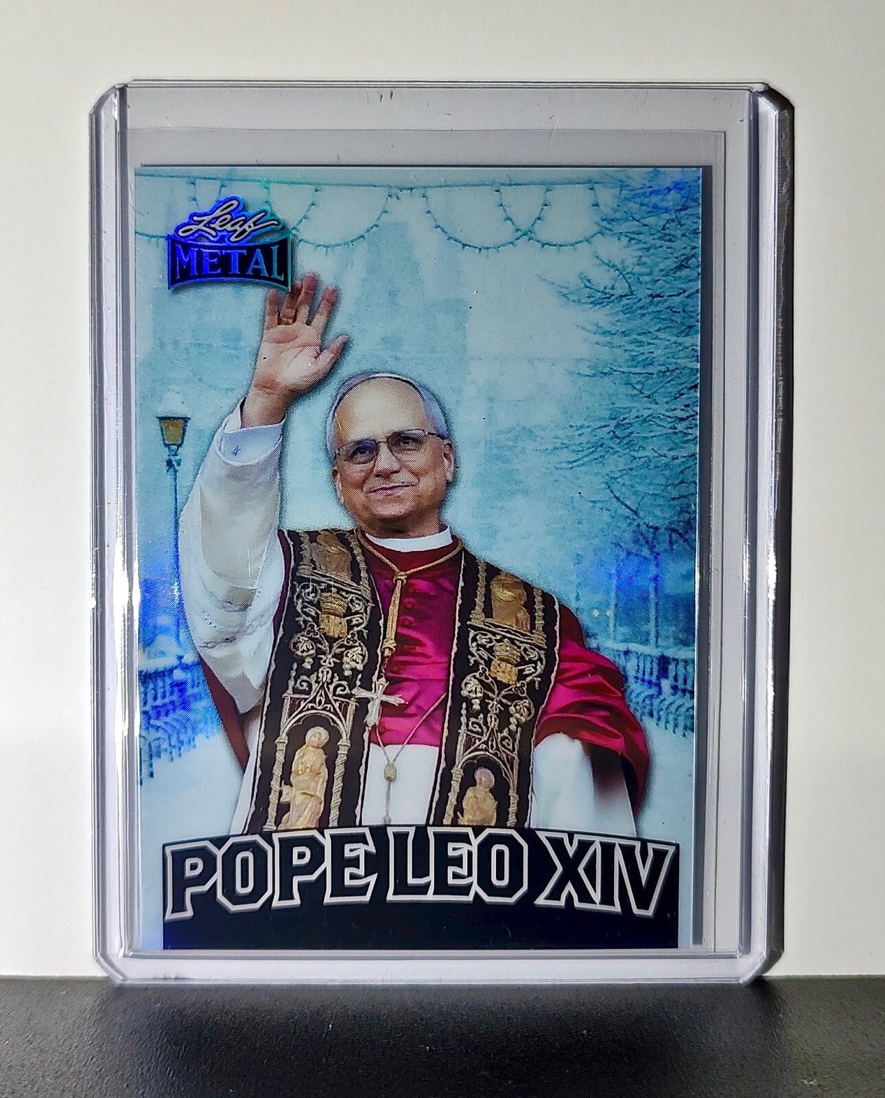 Pope Leo XIV Leaf Metal Cards Set of 4 Pizza / Hot Dog / Skyline / Snow Variants